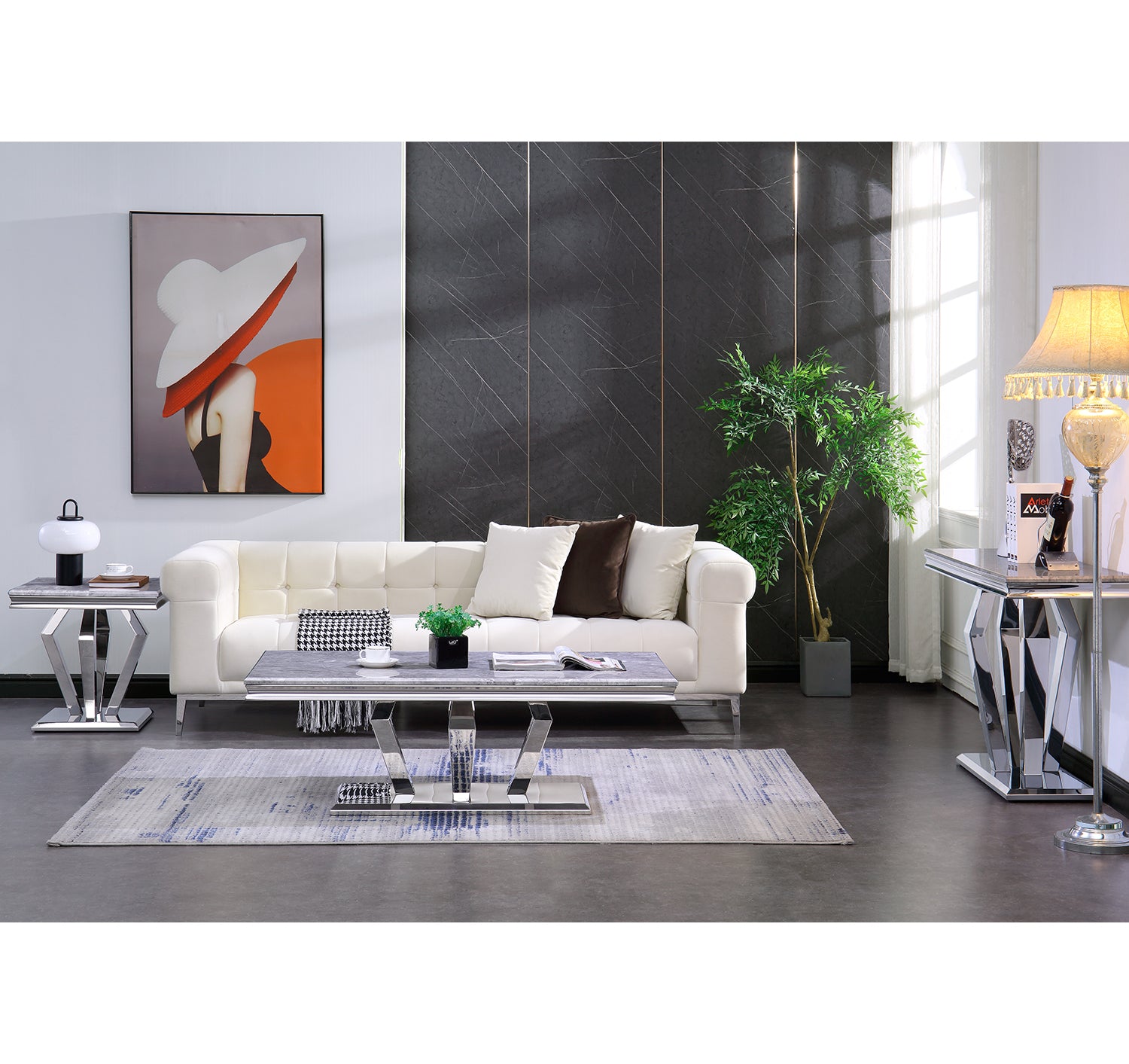 Silver Gray Living room table Set | Four Geometric legs | L207