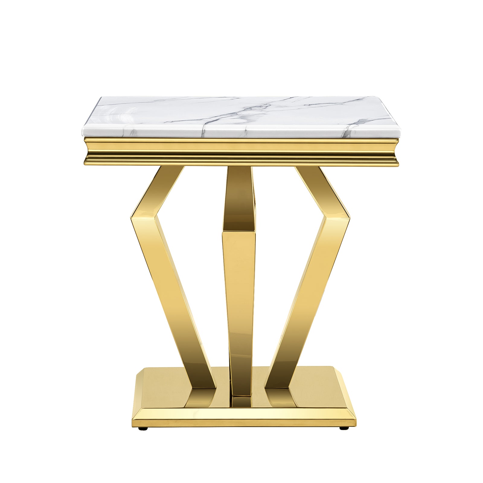 End Table with Gold Geometric Metal Base | E422