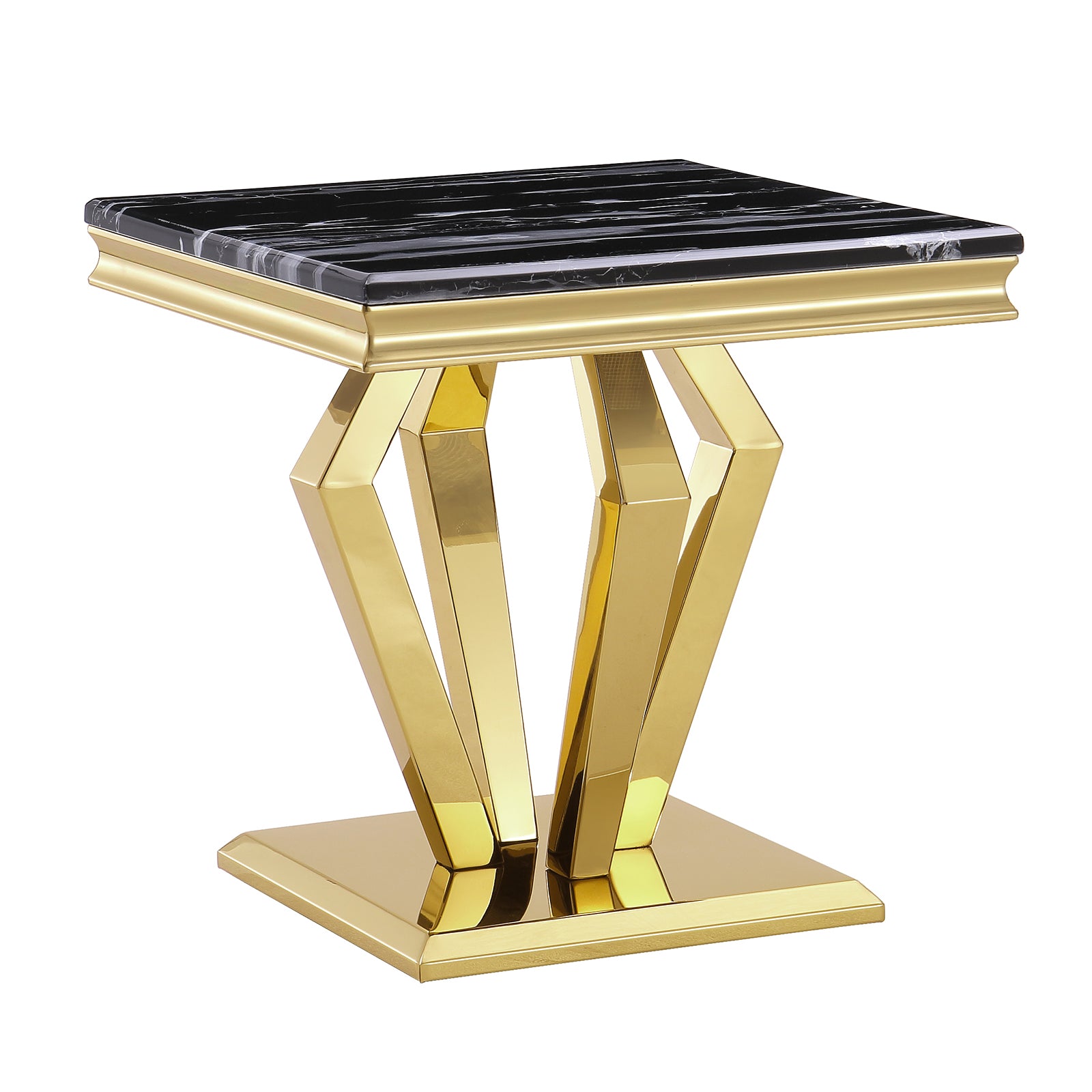 End Table with Gold Geometric Metal Base | E415