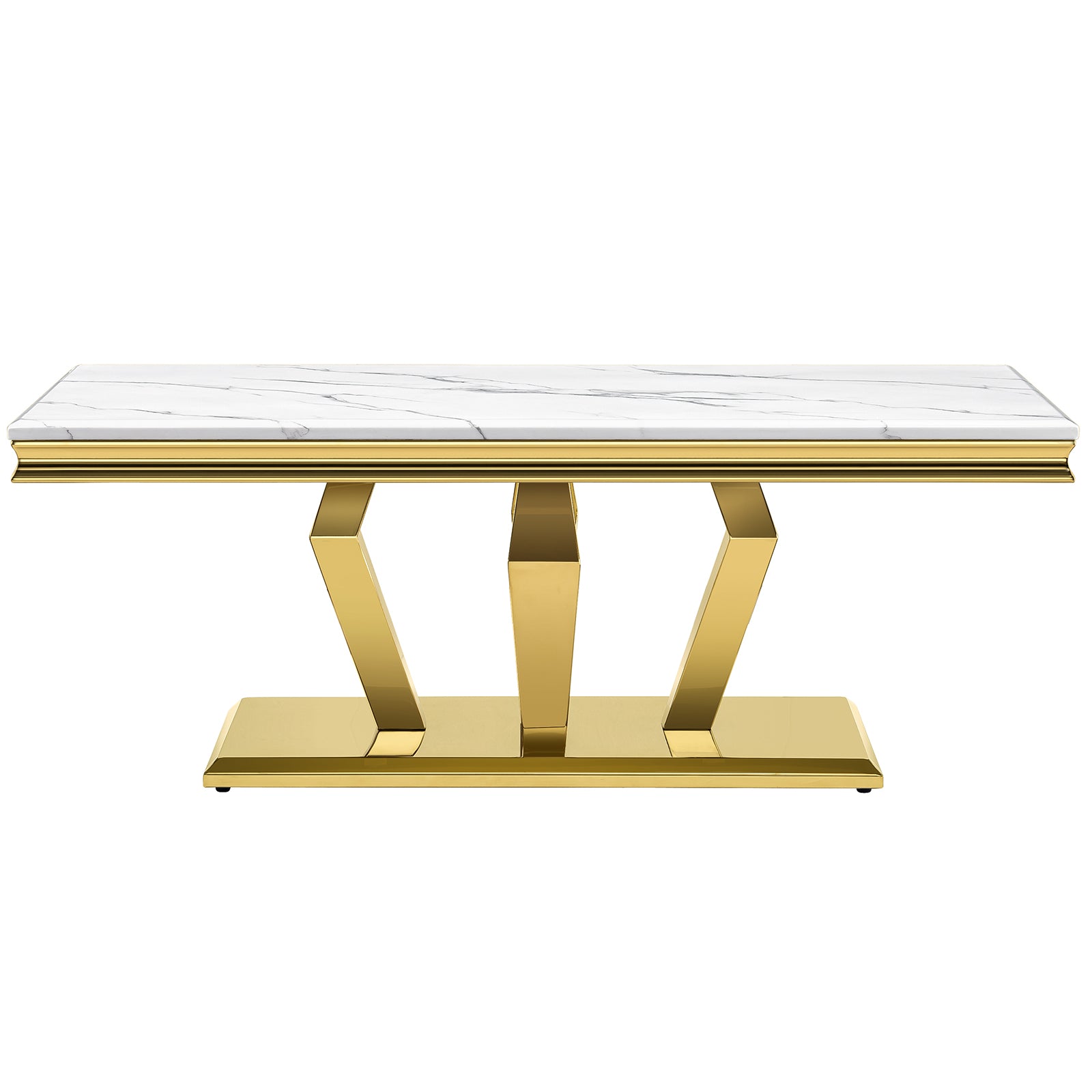 White Coffee Table With Gold Metal Four Geometric legs | F323
