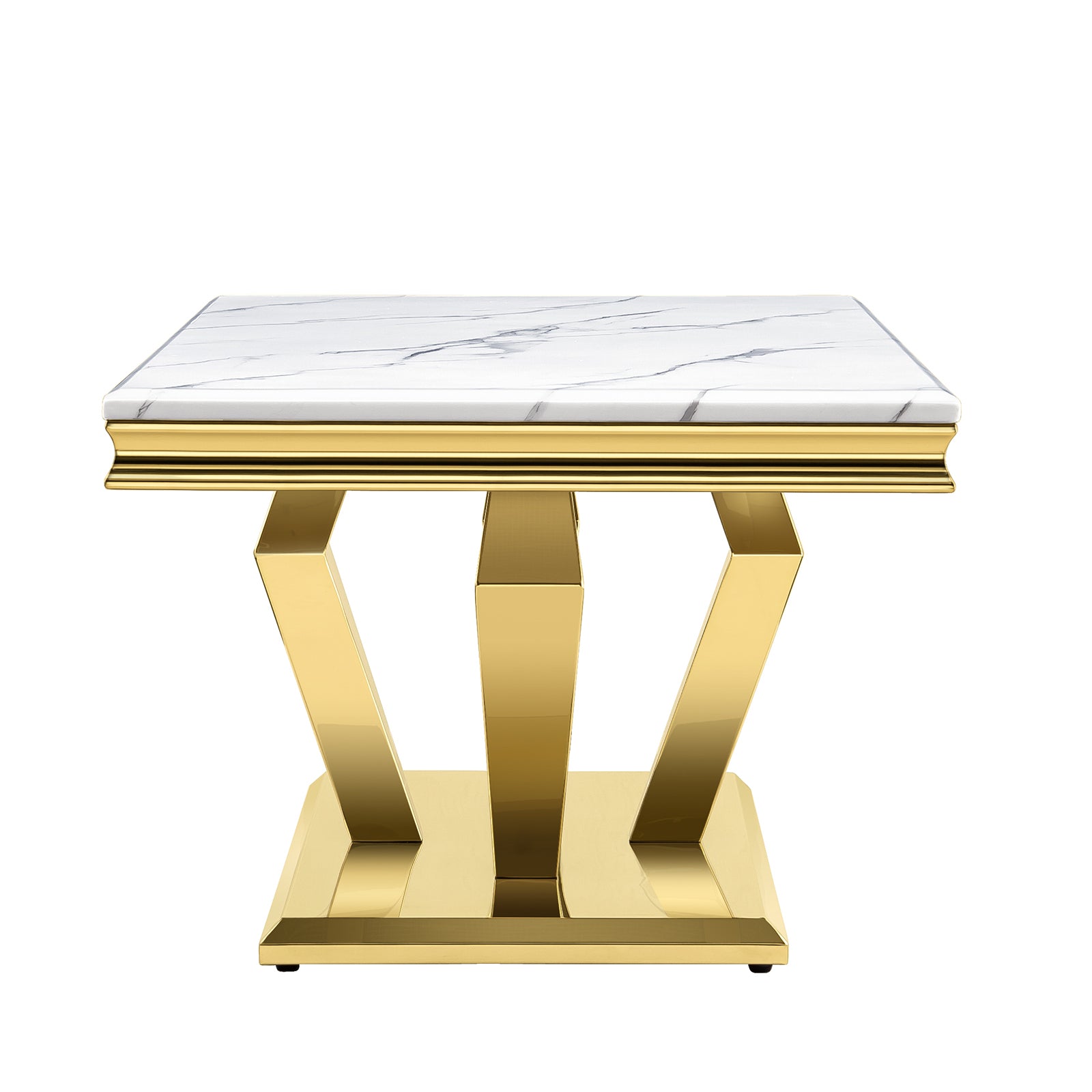 White Coffee Table With Gold Metal Four Geometric legs | F323