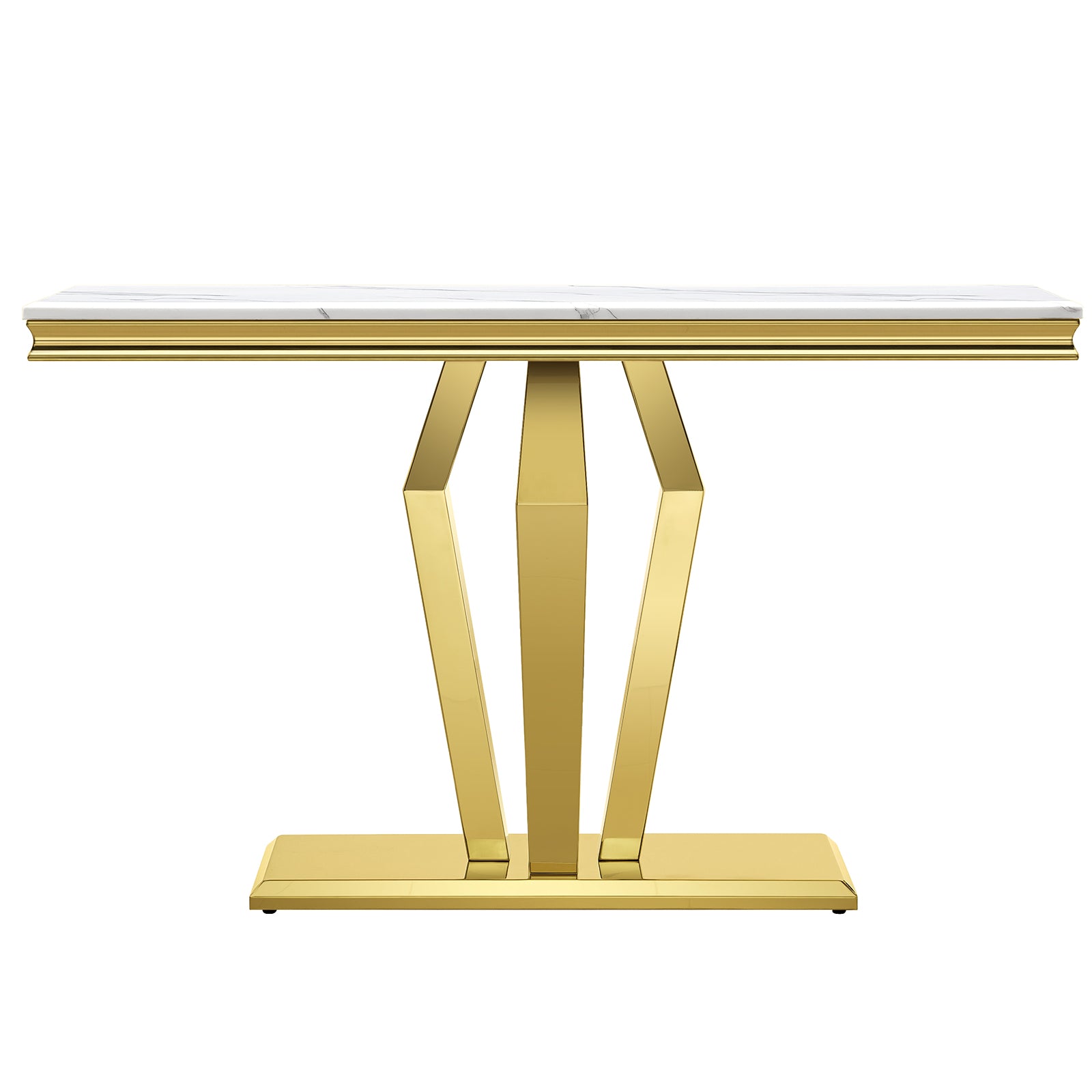 White Gold Sofa Table with metal Geometric Base | S509