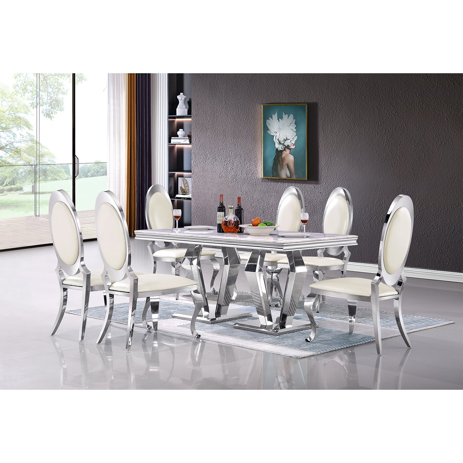 603-Set | AUZ White and Silver Dining room Sets for 6