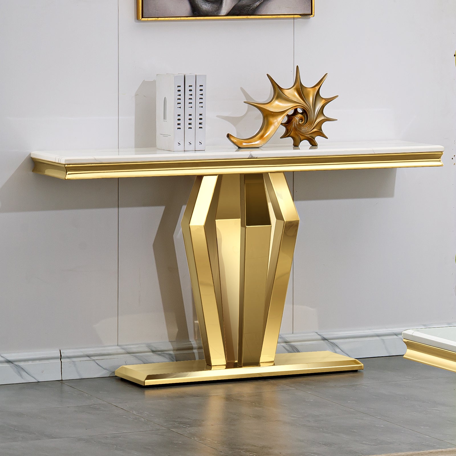 White Gold Living room table Set | Four Geometric legs | L206