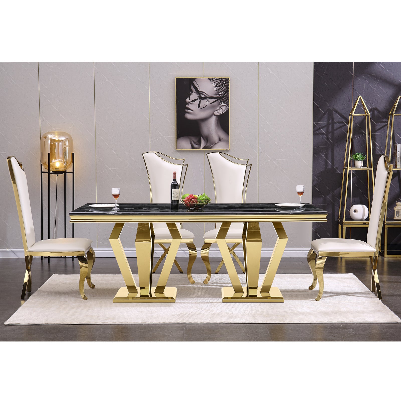 684-Set | AUZ White and Gold Dining room Sets for 6