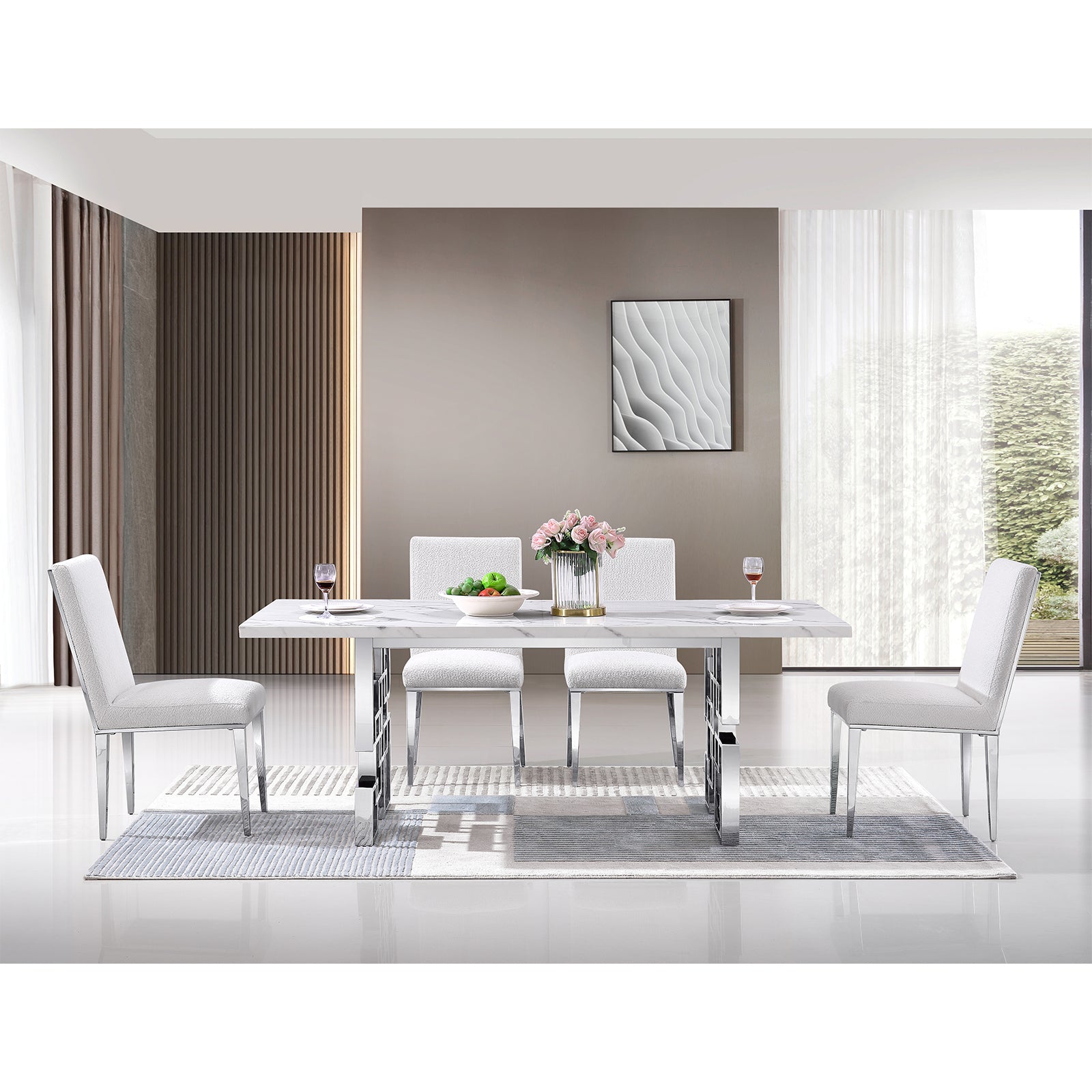 687-Set | AUZ White and Silver Dining room Sets for 6