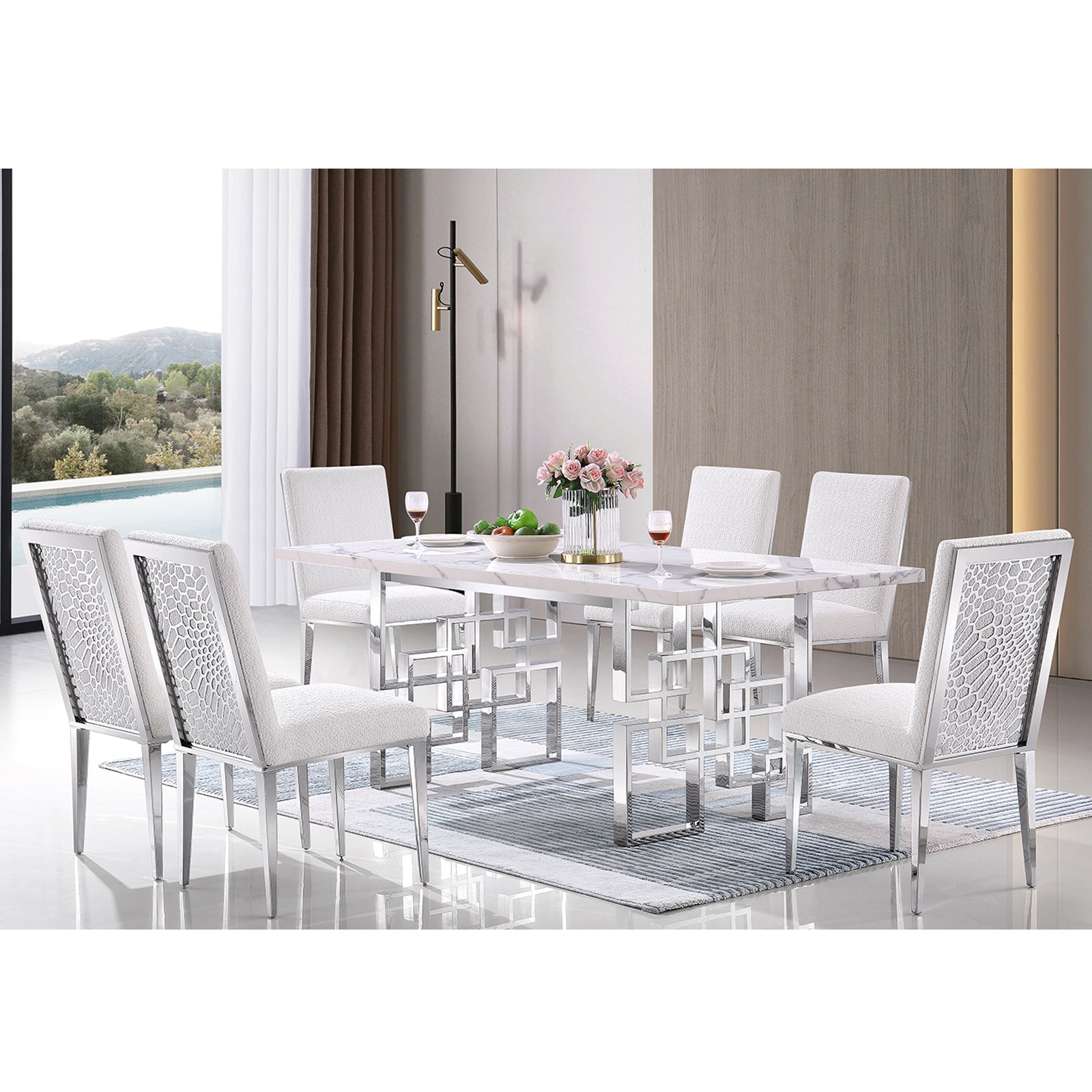 687-Set | AUZ White and Silver Dining room Sets for 6