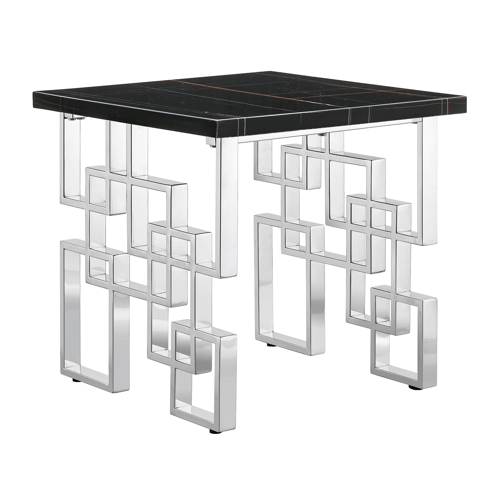 Black Silver Living room table Set | MetalGeometric Base | L218