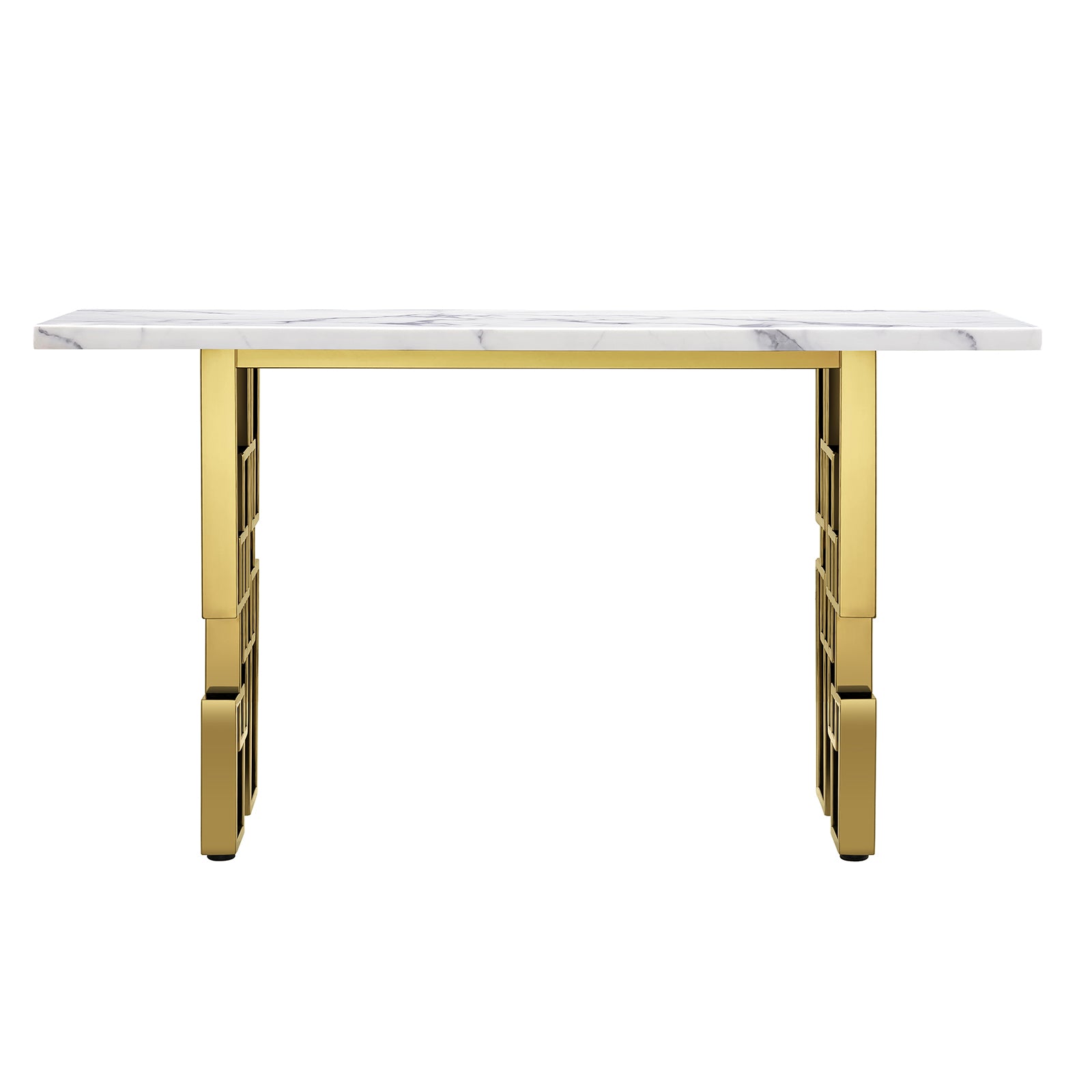 AUZ White Gold Sofa table with geometric legs | S521