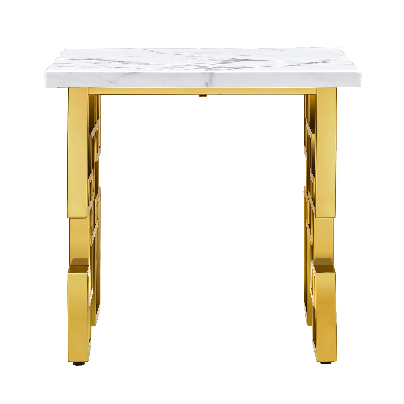 White Gold Living room table Set| MetalGeometric Base | L217