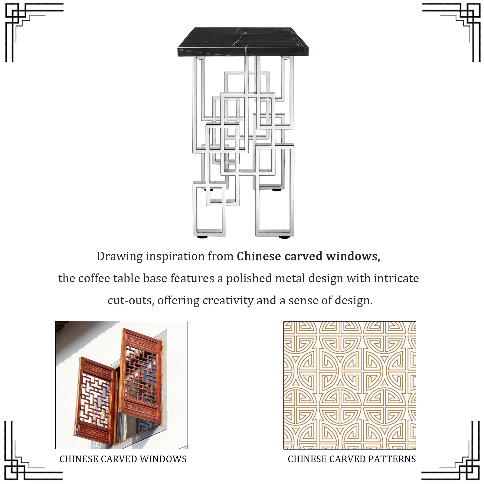 Black Silver Sofa table with geometric legs | S520