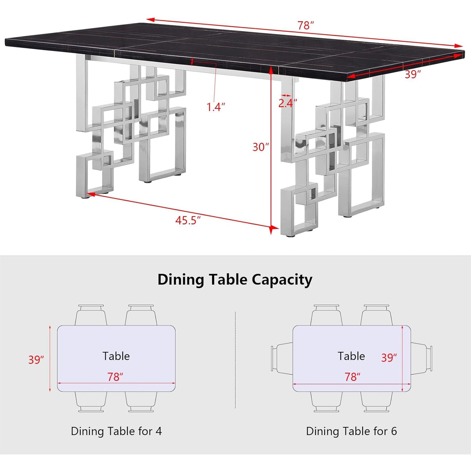 688-Set | AUZ Black and Silver Dining room Sets for 6