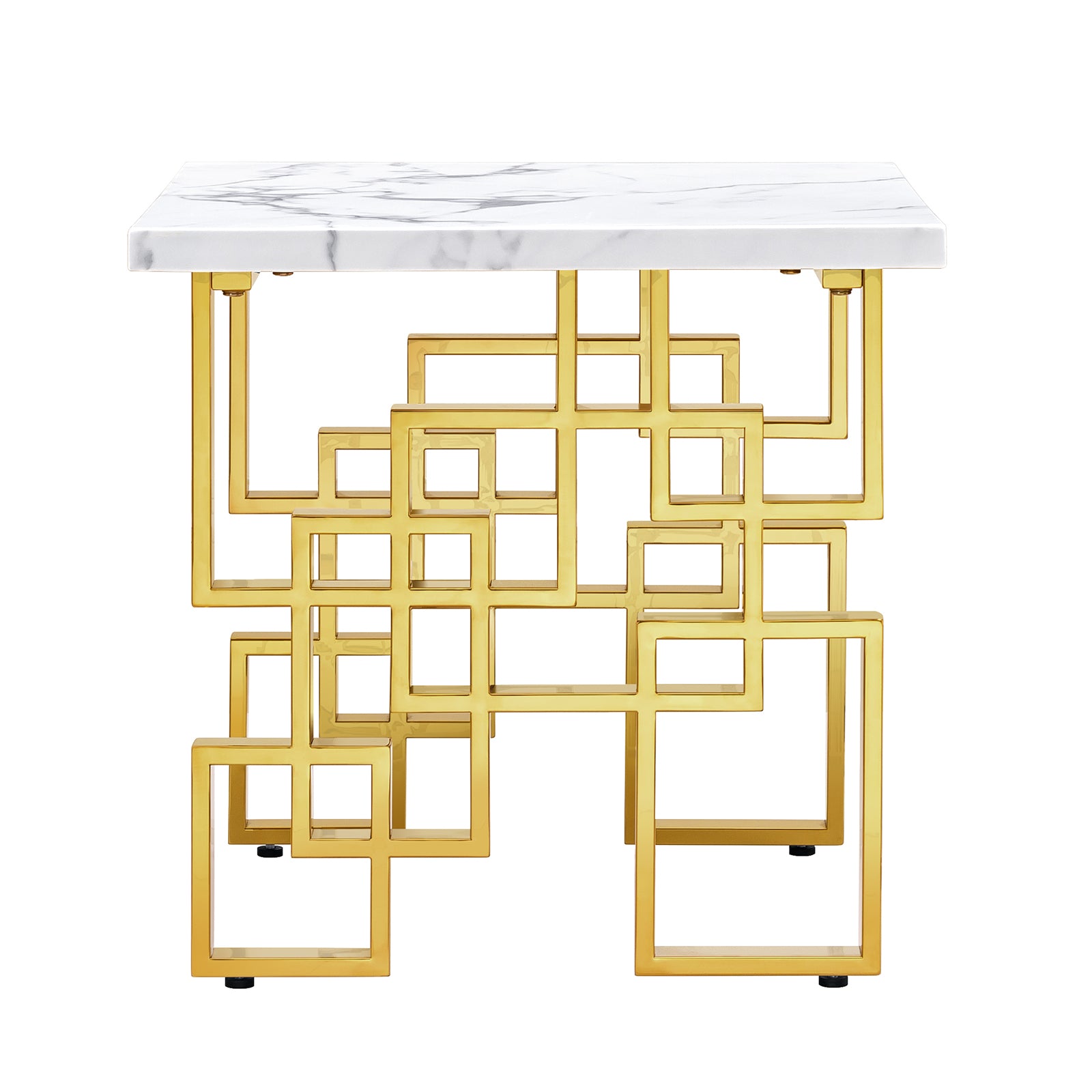 White Gold Living room table Set| MetalGeometric Base | L217