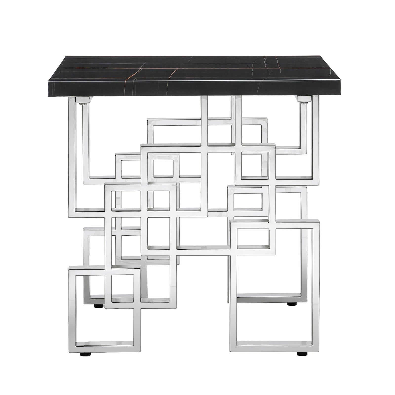 End Table with Silver Geometric Base | E419