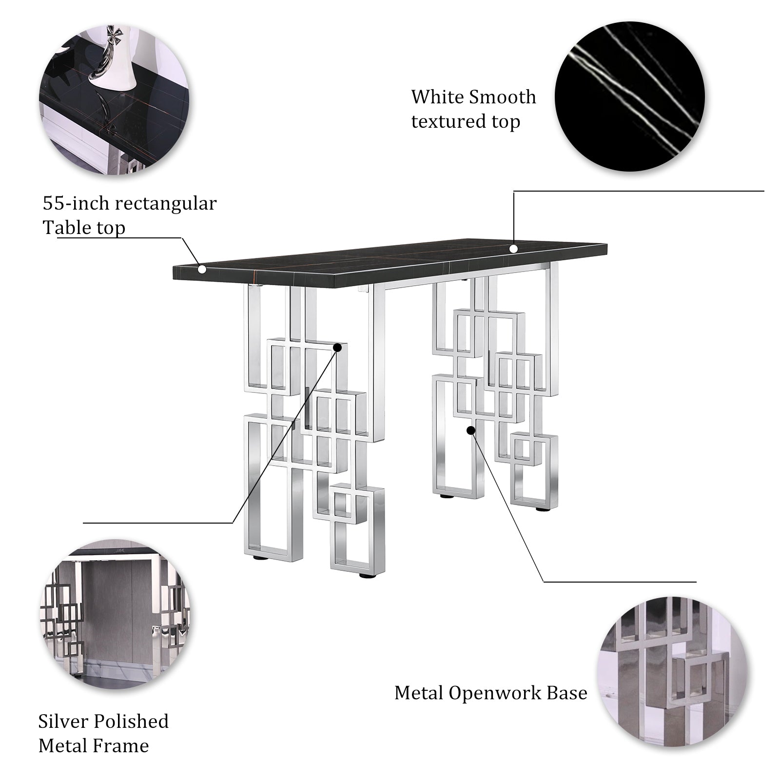 Black Silver Sofa table with geometric legs | S520