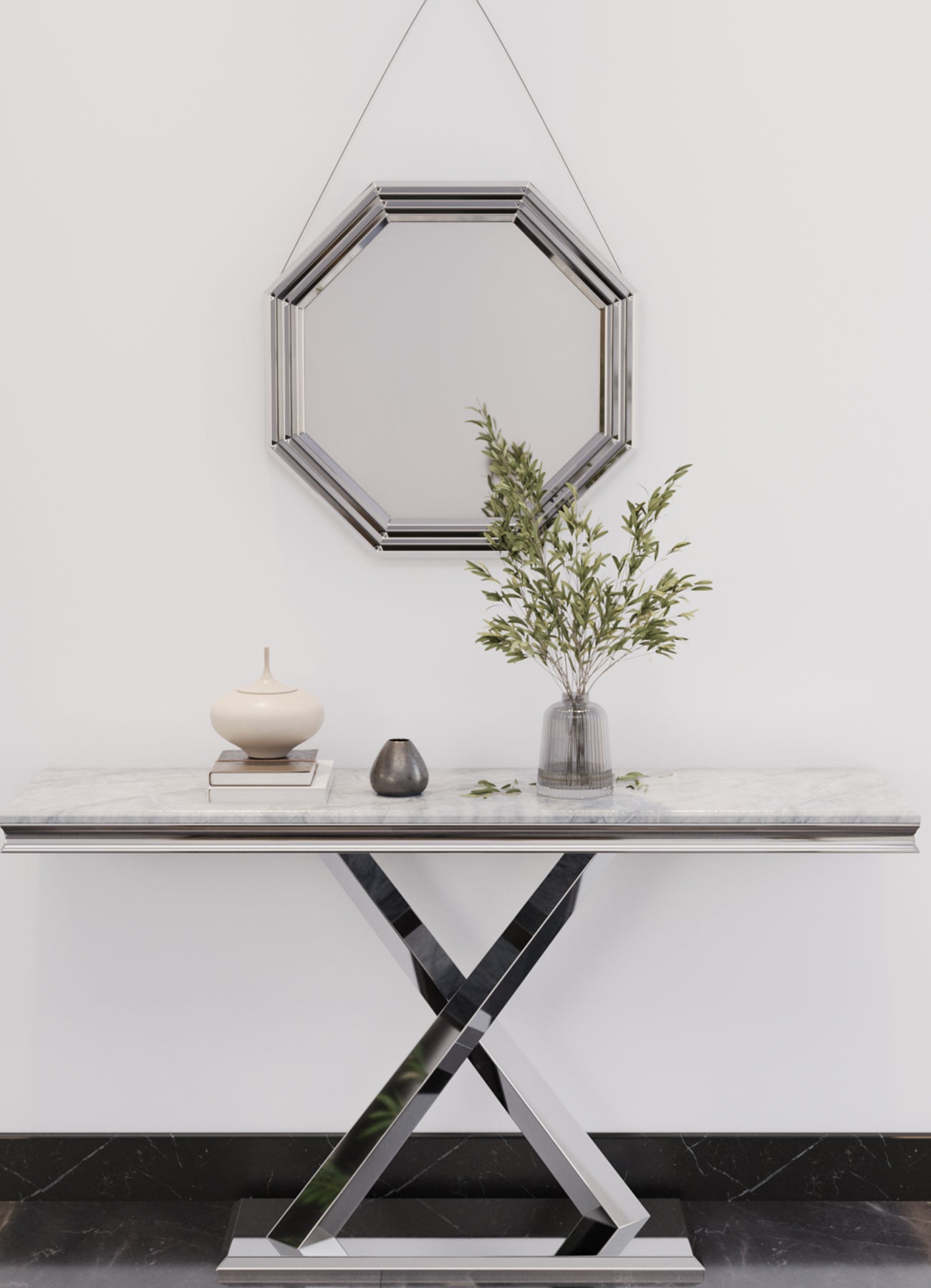 Silver 24" Octagon Geometric Mirror Wall | W100