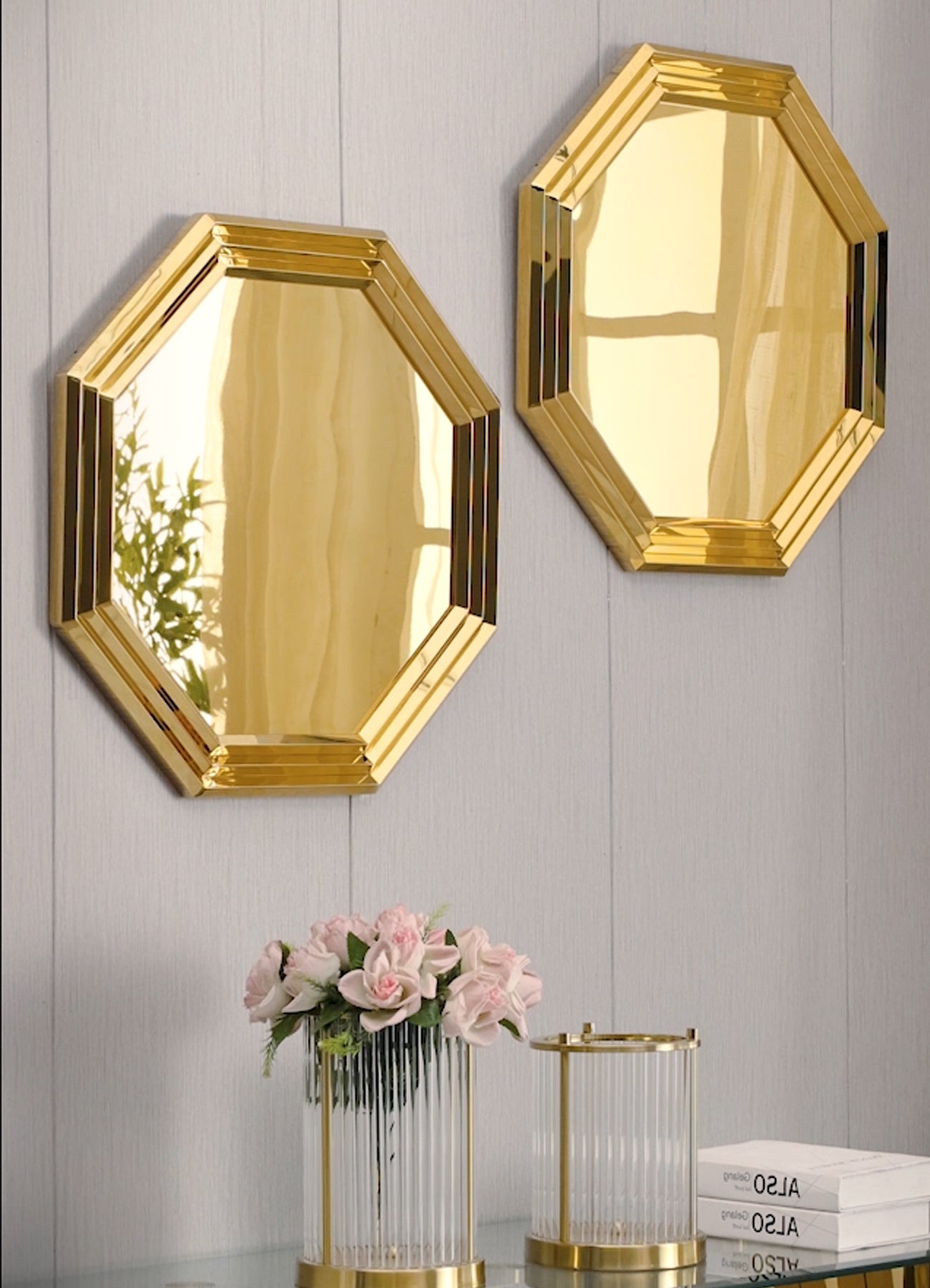 Gold 24" Octagon Geometric Mirror Wall | W101