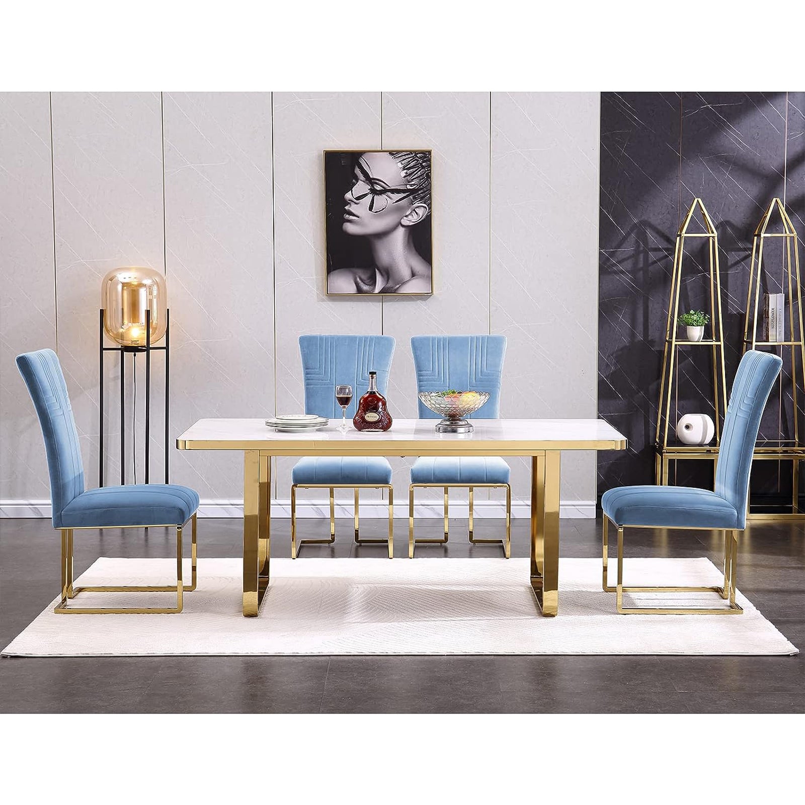 Sky Blue Velvet dining chairs | Metal Sled Base| C122