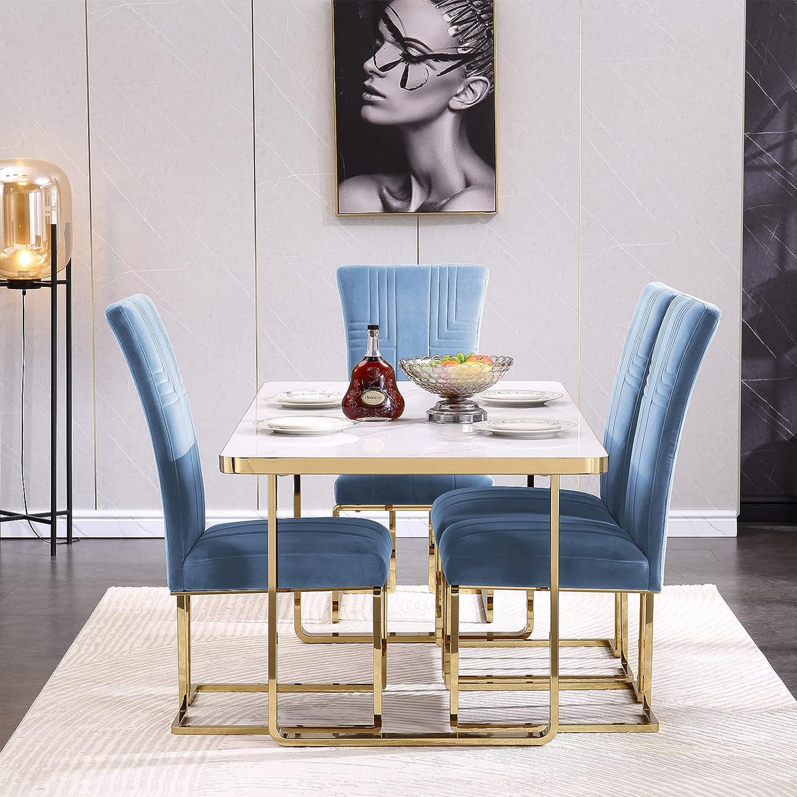 Sky Blue Velvet dining chairs | Metal Sled Base| C122