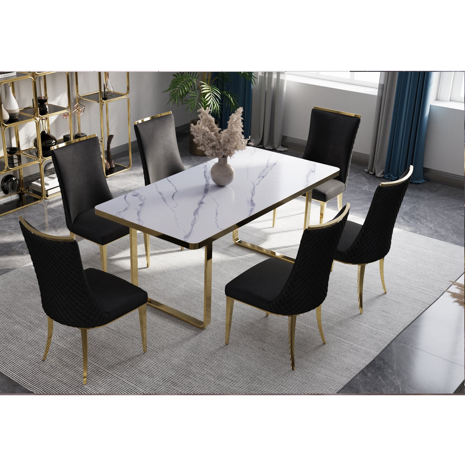 702 Set | AUZ White and Gold Dining room Sets for 6