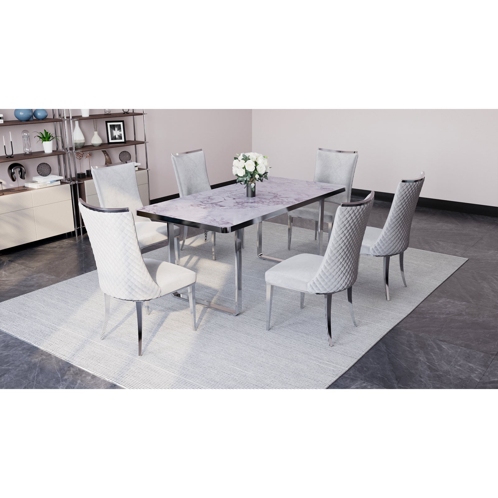701 Set | AUZ White and Silver Dining room Sets for 6