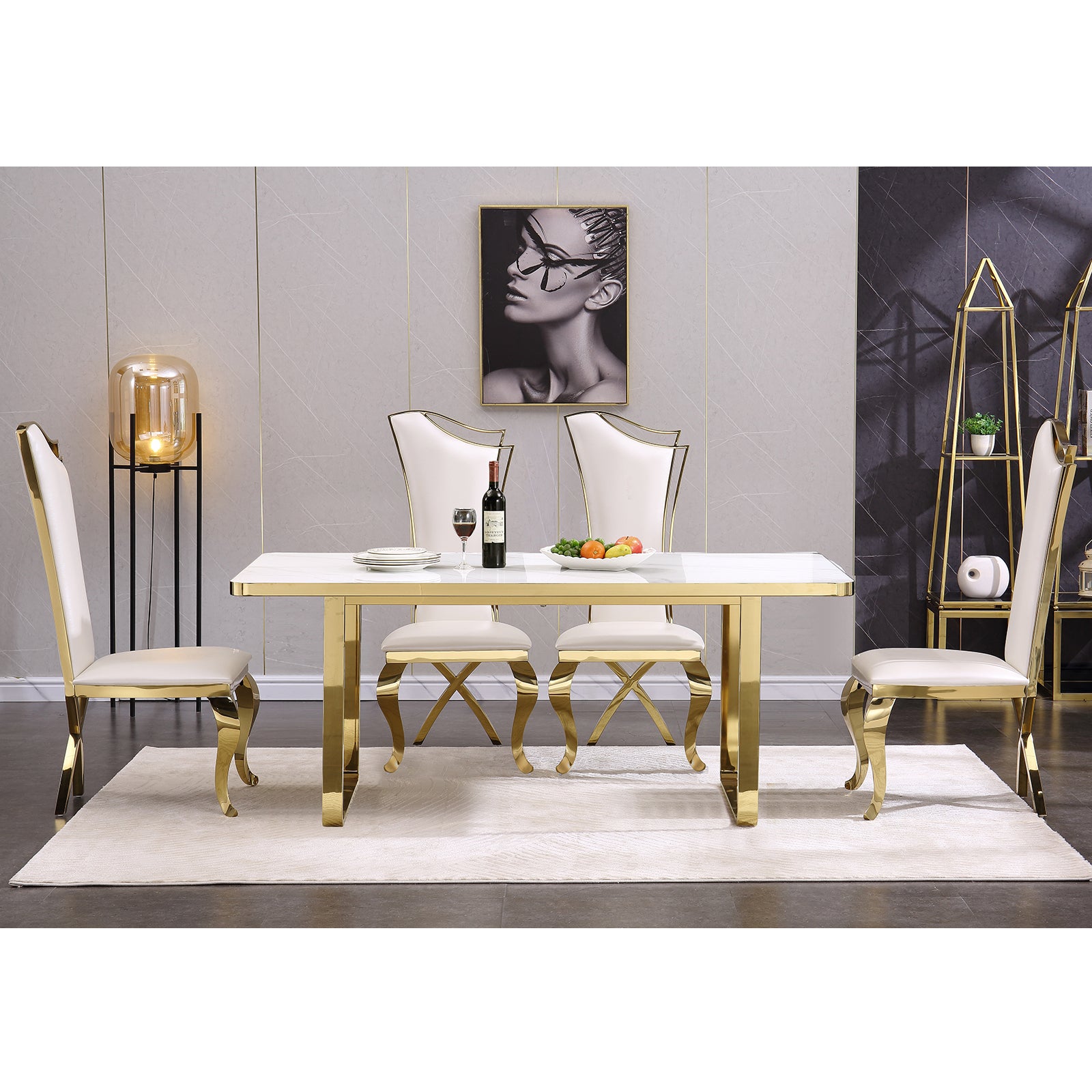 706 Set | AUZ White and Gold Dining room Sets for 6