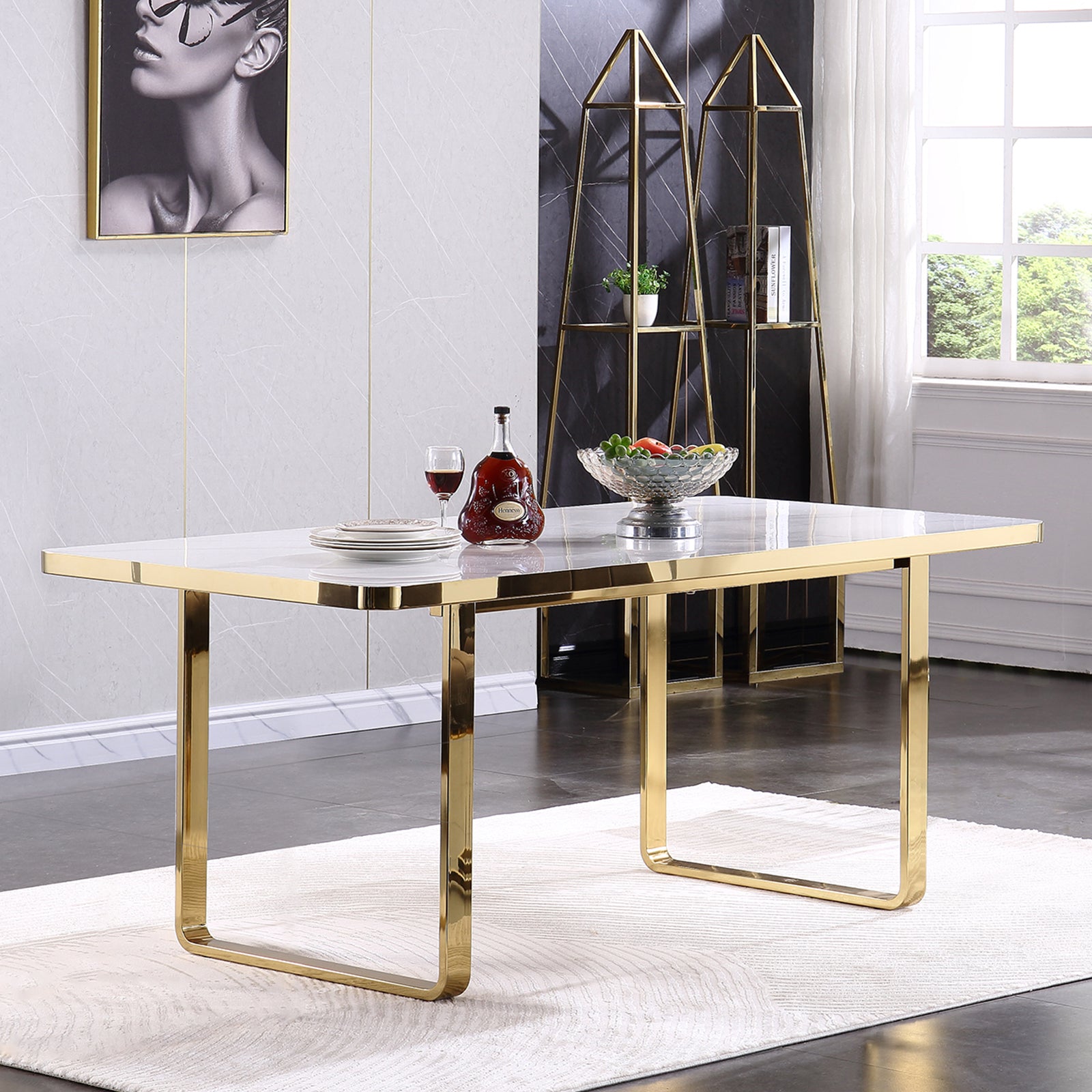 699 Set | AUZ White and gold Dining room Sets for 6