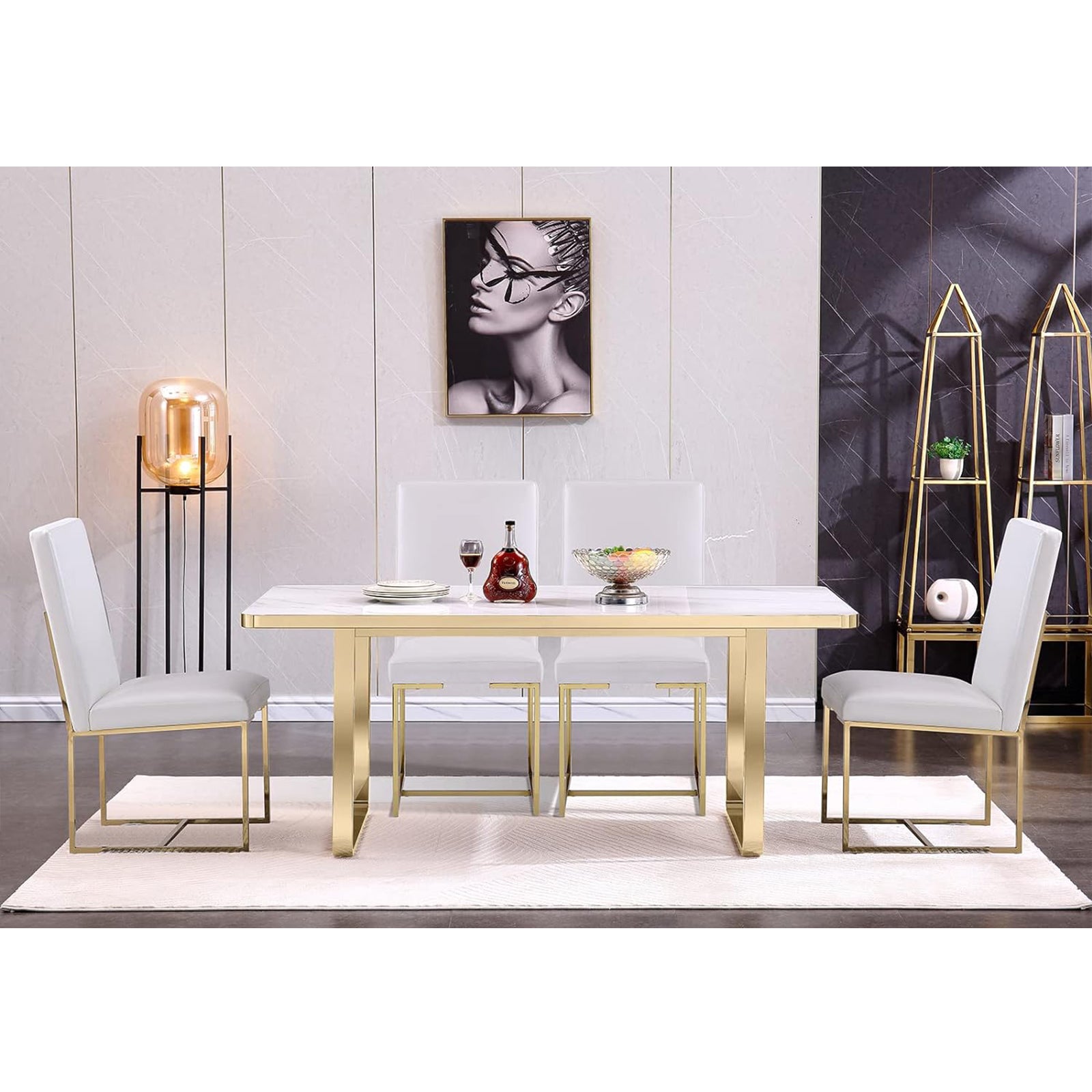 713 Set | AUZ White and Gold Dining room Sets for 6