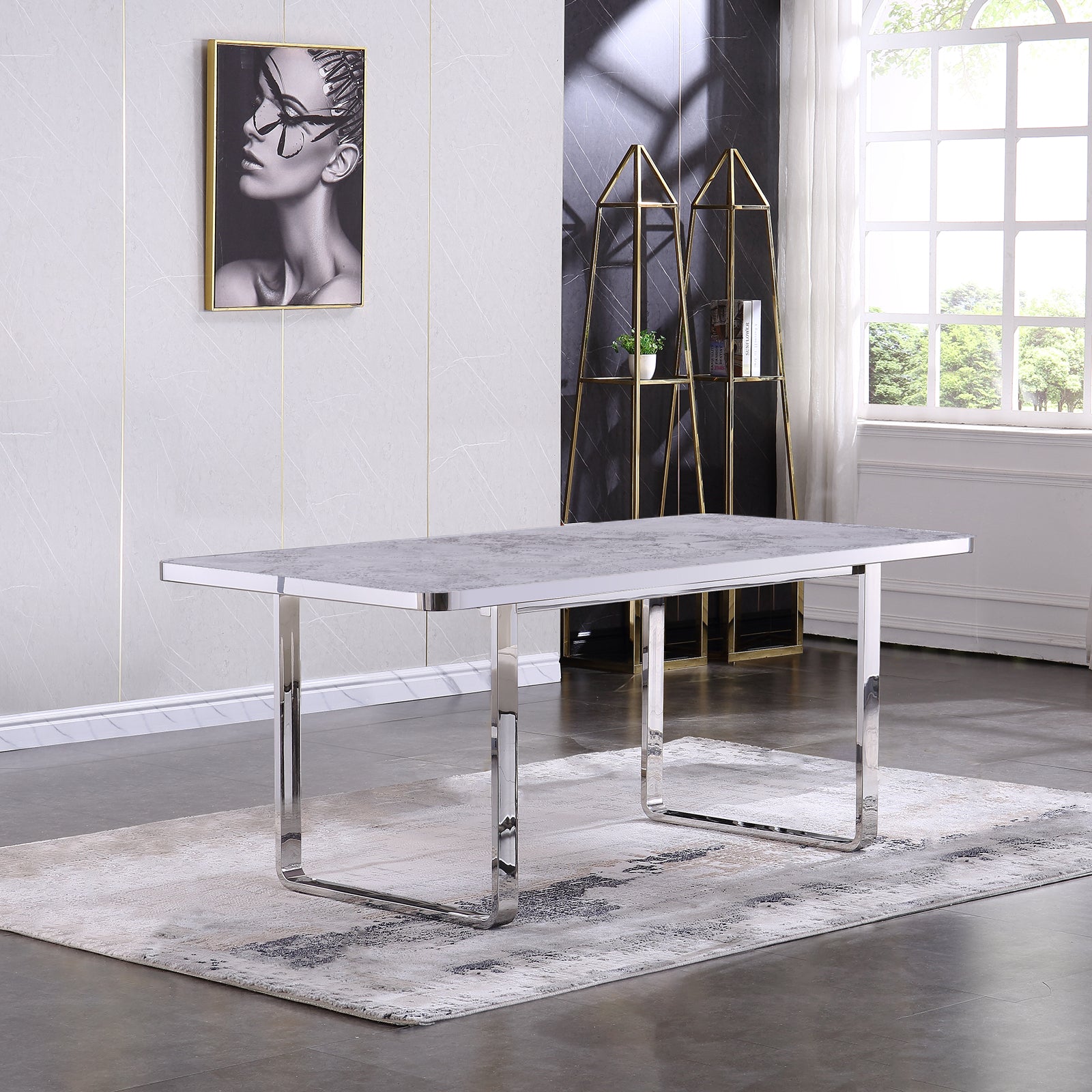701 Set | AUZ White and Silver Dining room Sets for 6