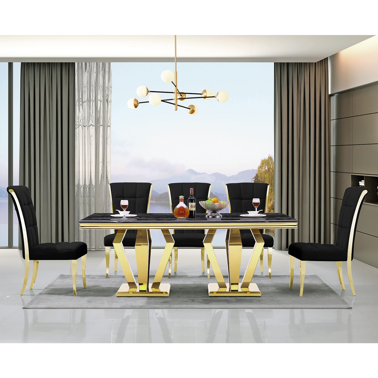 Black Velvet Dining Chairs | Geometric square back| Metal legs| C149