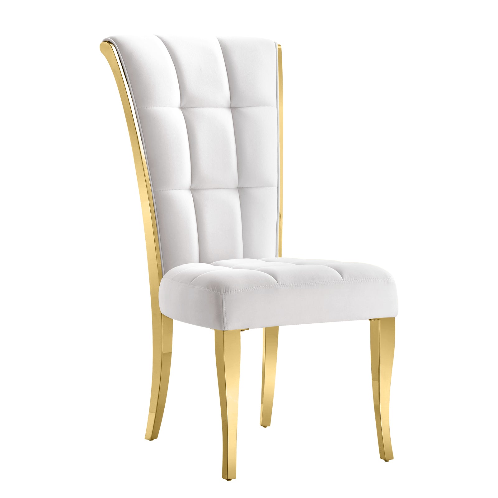 White Velvet Dining Chairs | Geometric square back| Metal legs| C175 High back with Plush Ring