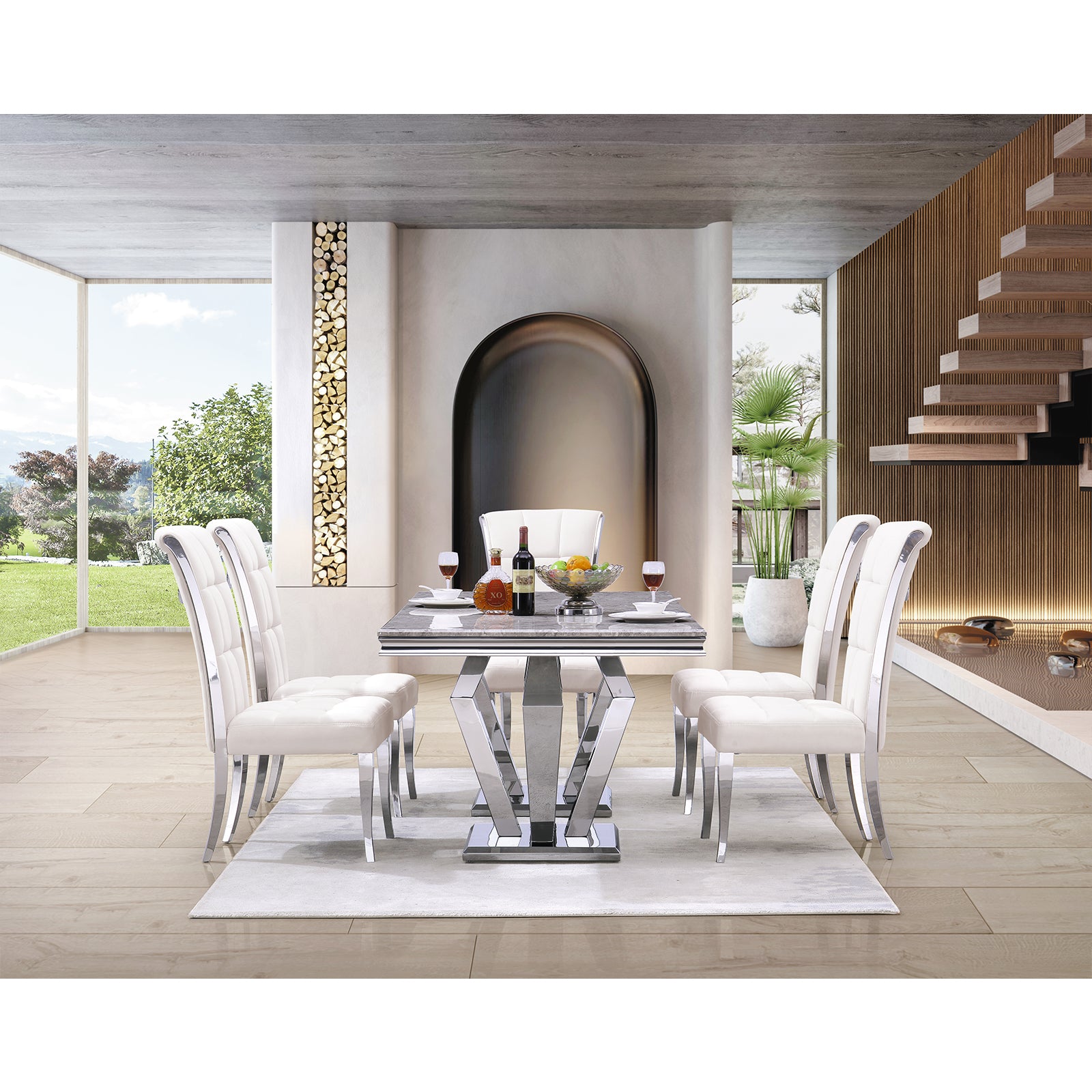 White Velvet Dining Chairs | Geometric square back| Metal legs| C150