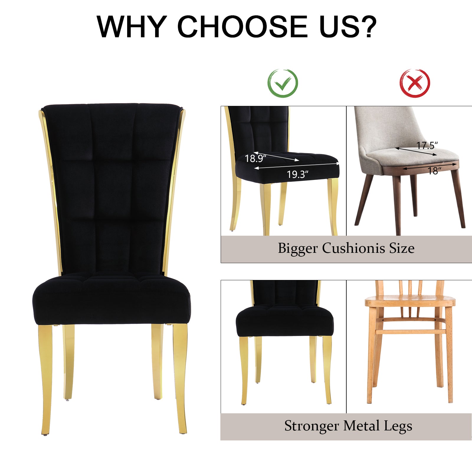 Black Velvet Dining Chairs | Geometric square back| Metal legs| C149