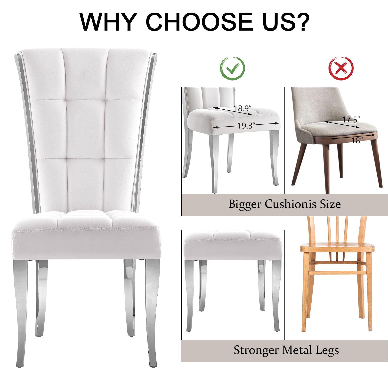 White Velvet Dining Chairs | Geometric square back| Metal legs| C150