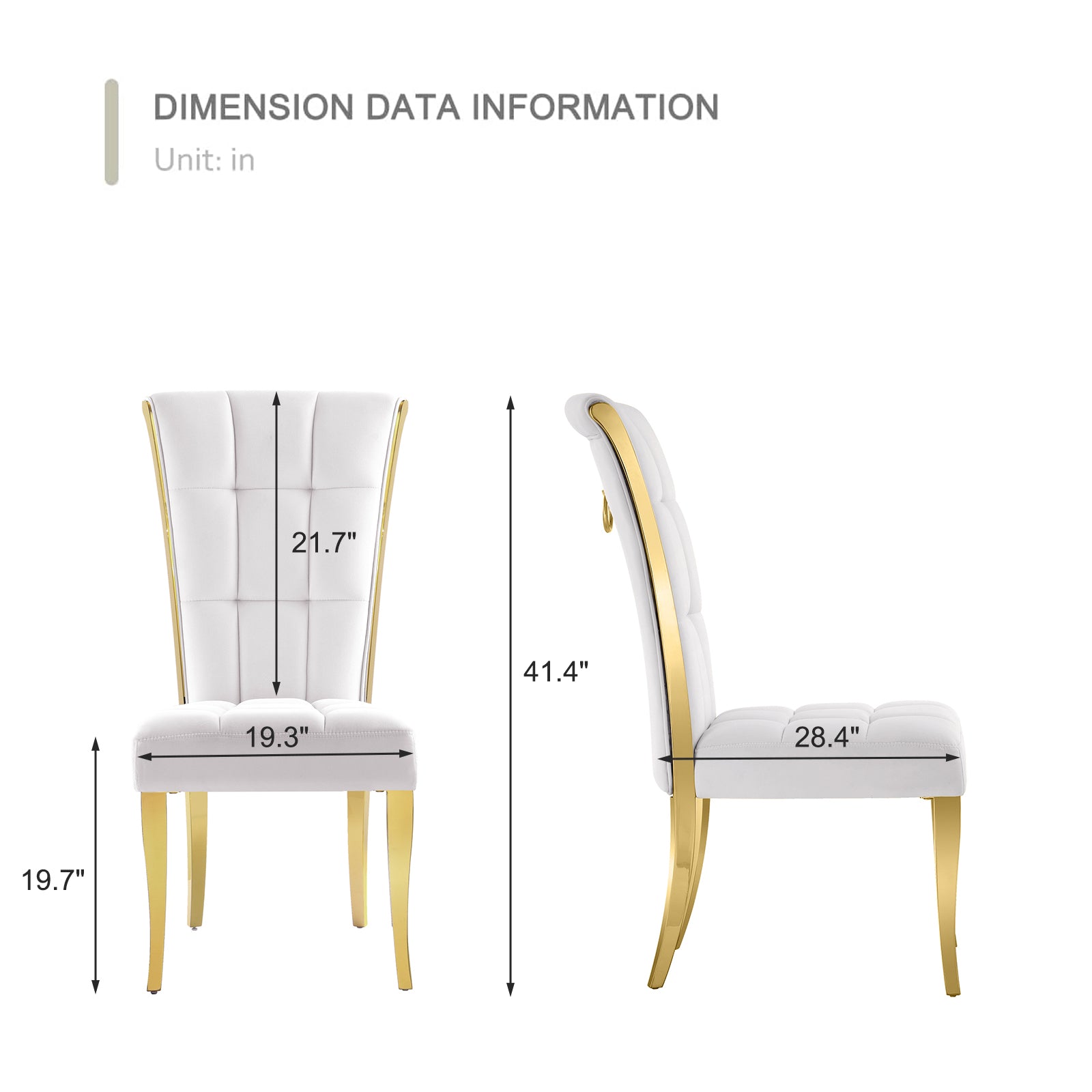 White Velvet Dining Chairs | Geometric square back| Metal legs| C175 High back with Plush Ring