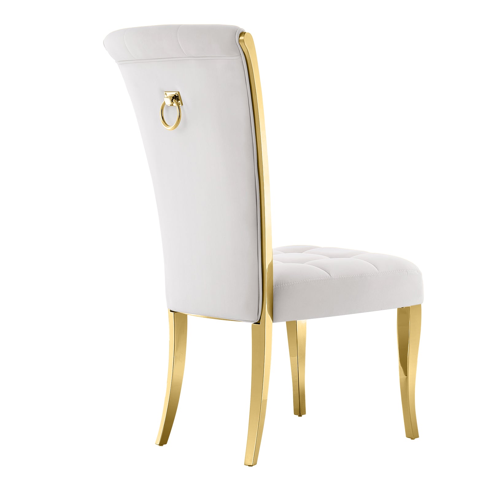 White Velvet Dining Chairs | Geometric square back| Metal legs| C175 High back with Plush Ring