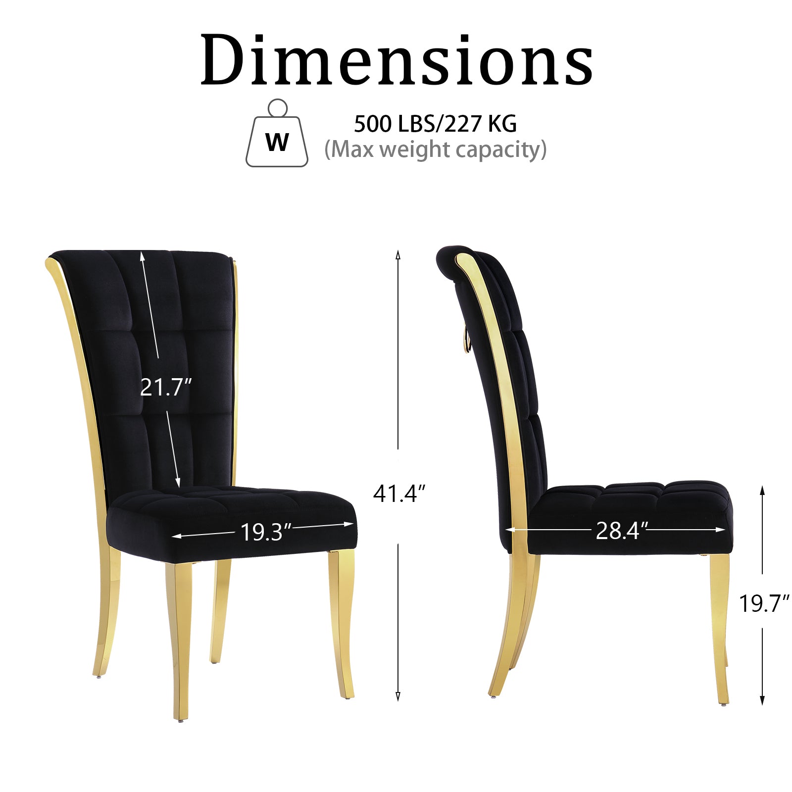 Black Velvet Dining Chairs | Geometric square back| Metal legs| C149