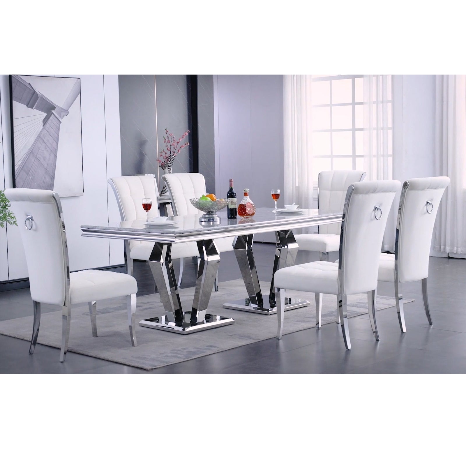 615-Set | AUZ White and Silver Dining room Sets for 6