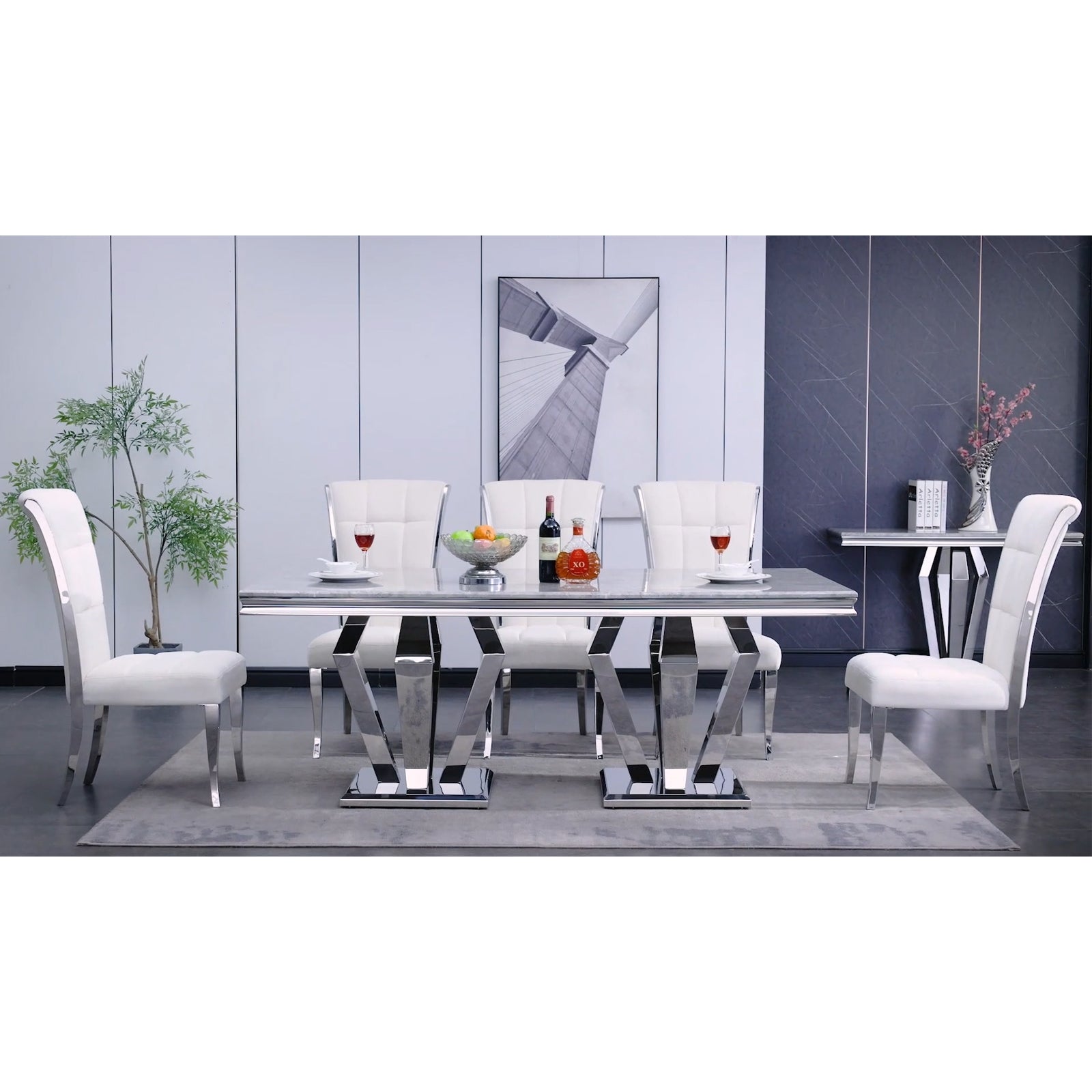 615-Set | AUZ White and Silver Dining room Sets for 6