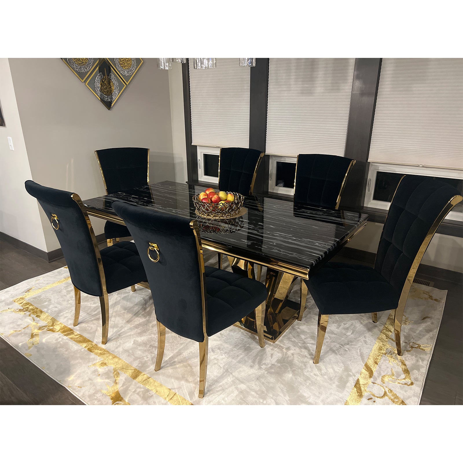 Black Velvet Dining Chairs | Geometric square back| Metal legs| C149
