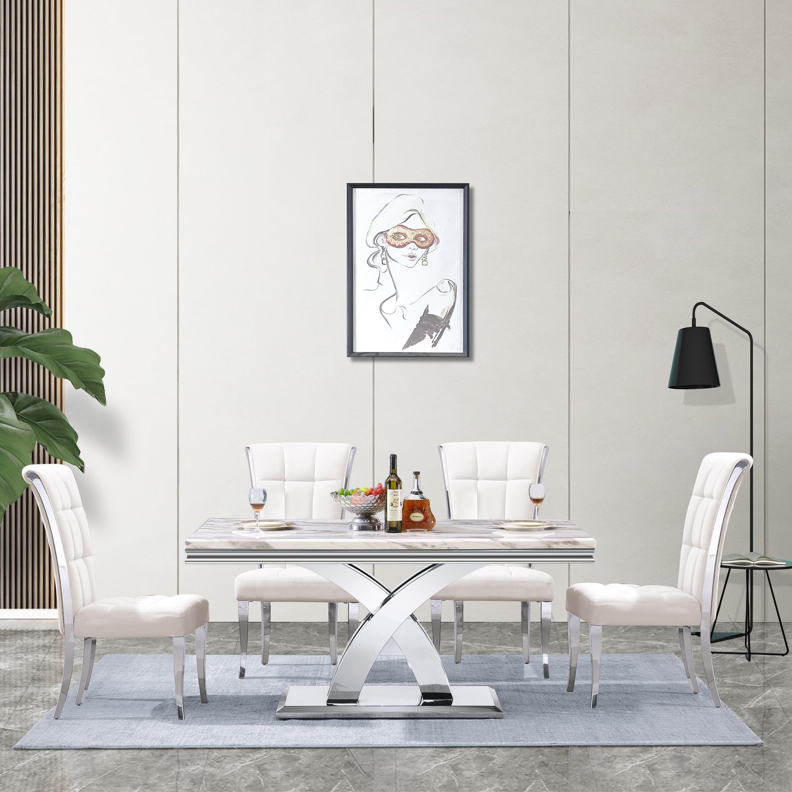 646-Set | AUZ White and Silver Dining room Sets for 6