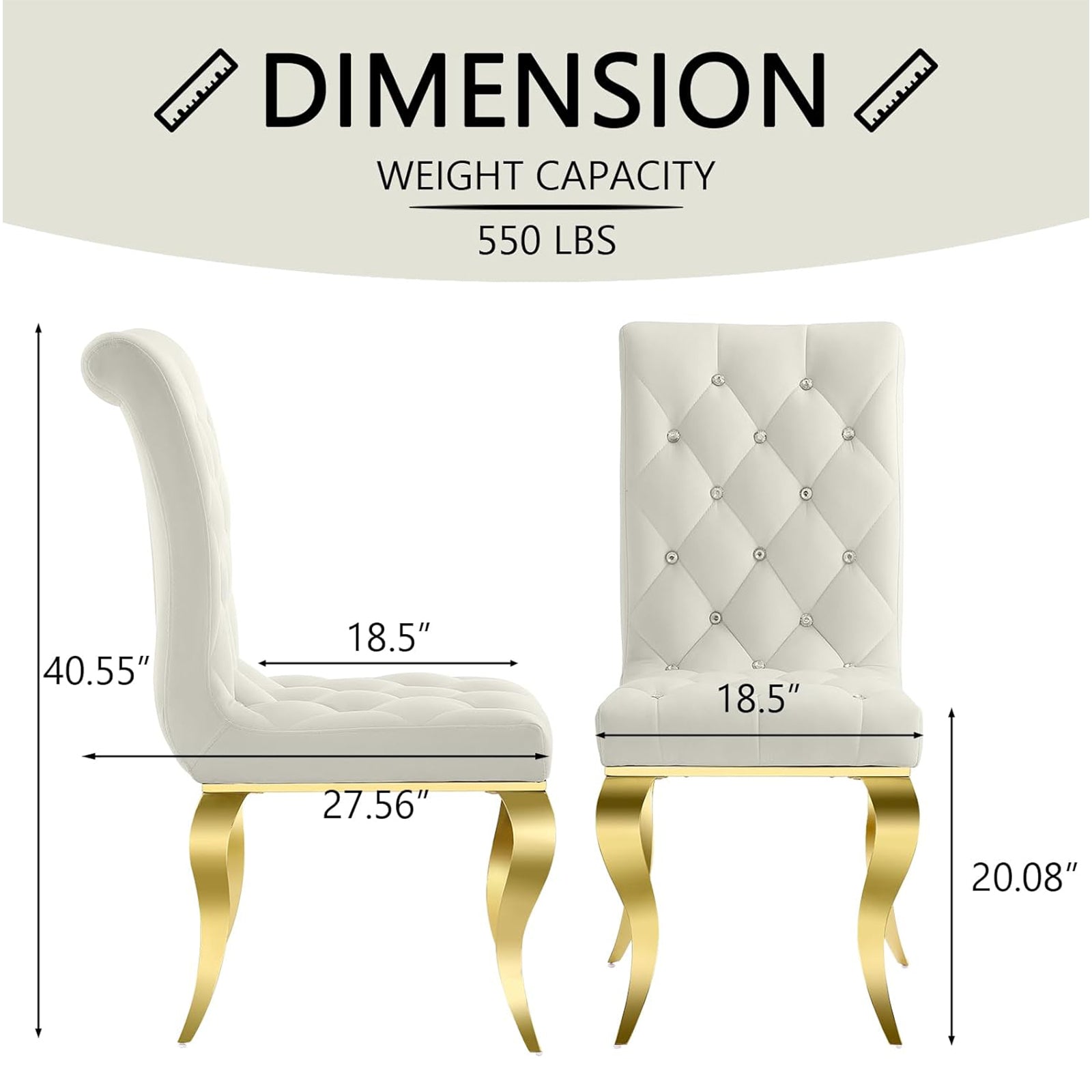White Gold Velvet dining Chairs| Button Tufted Crystal Back | C135
