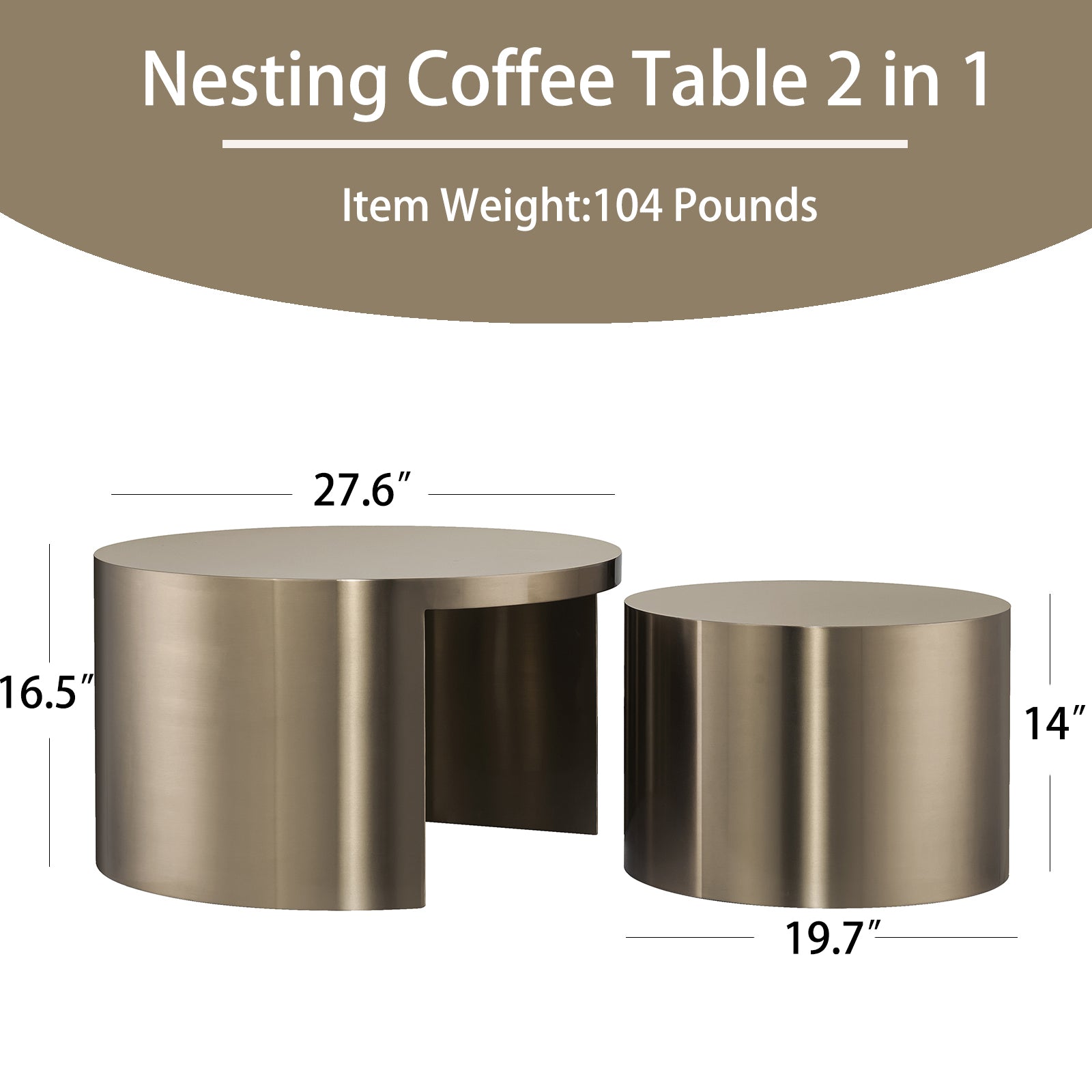 Nesting Round Coffee Table with Gold-Brushed Textured , Set of 2 | F320