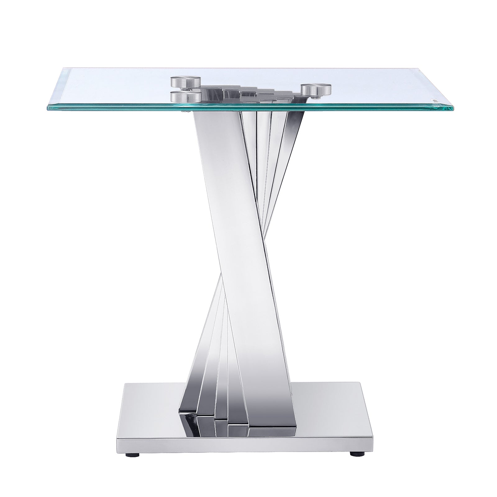 Glass End Table with Silver Polished Metal Scalloped Legs | E412