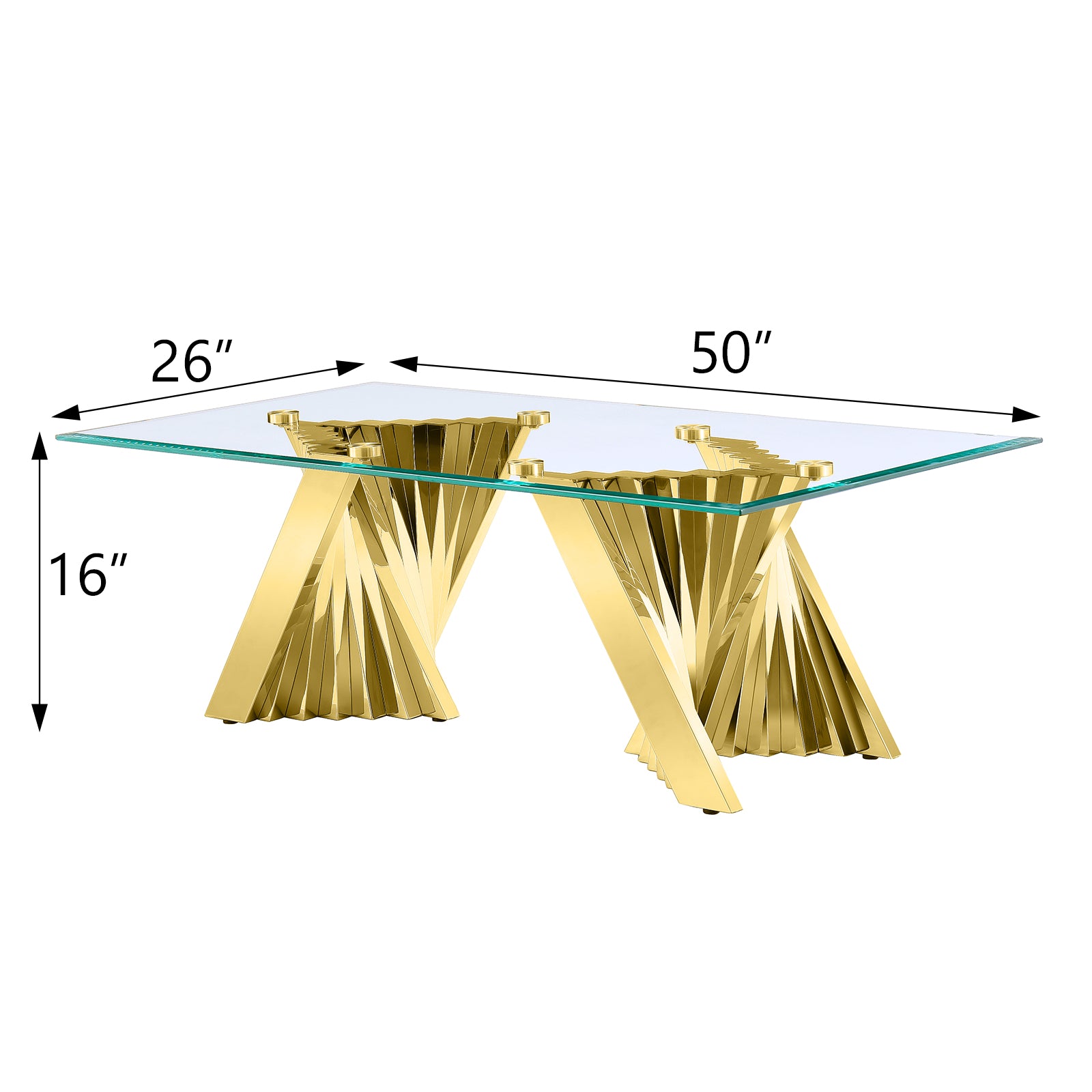 Glass Coffee Tables with Gold Metal Scalloped Legs | F311