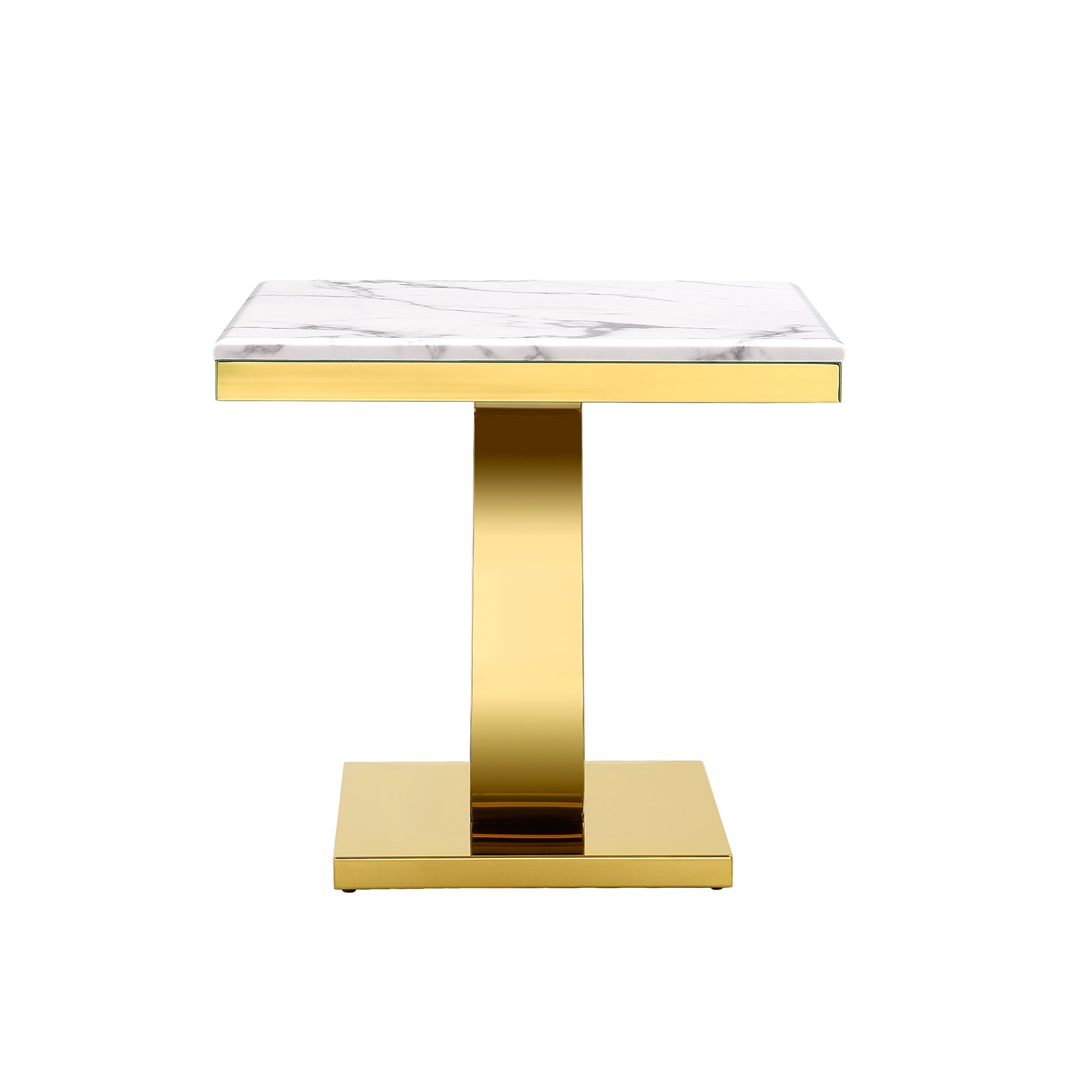 White gold end table with Metal U Base | E406