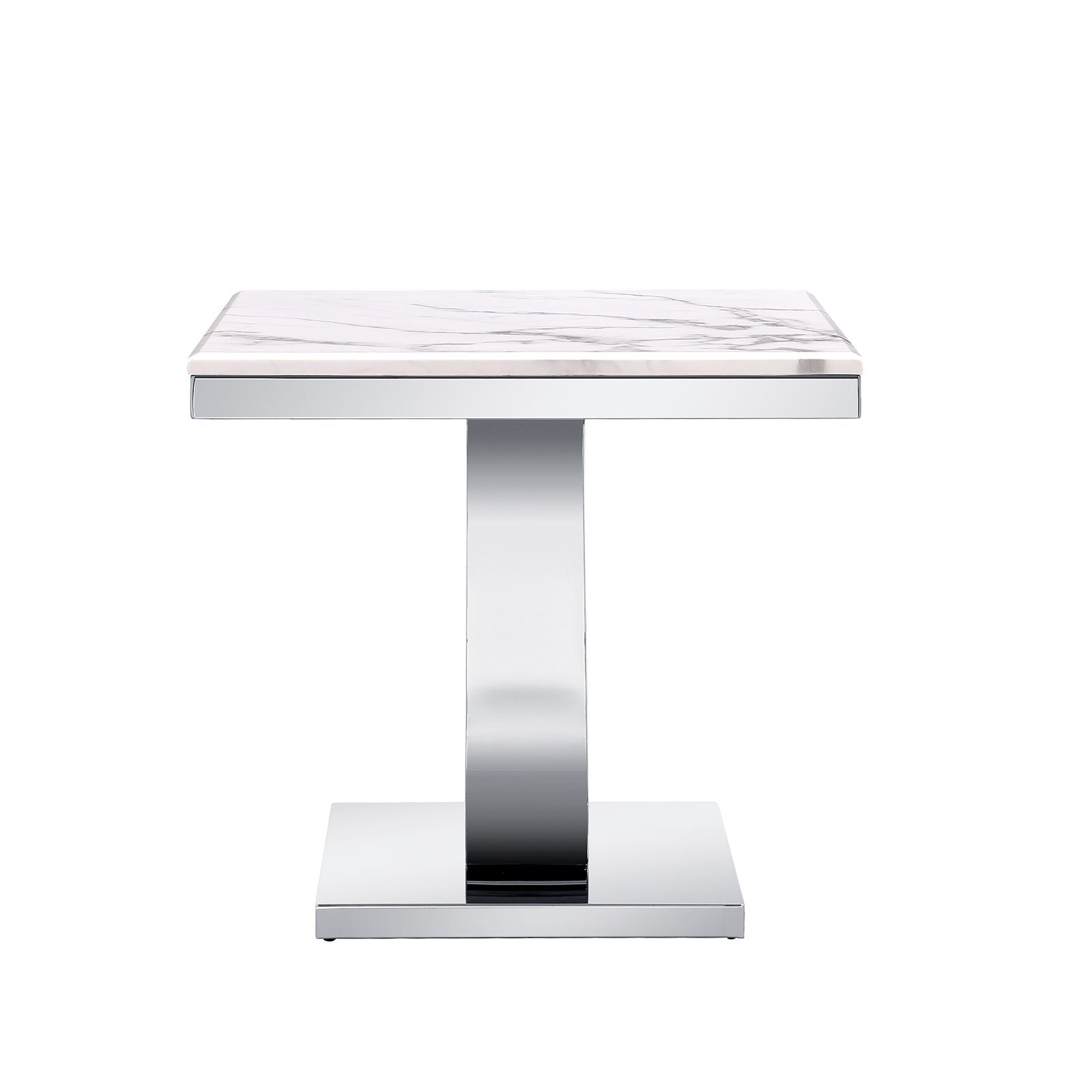 Silver gray end table with Metal U Base | E407