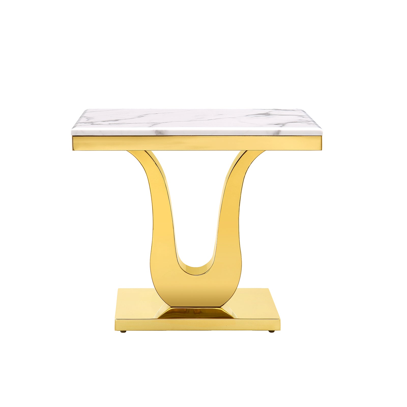 White gold end table with Metal U Base | E406