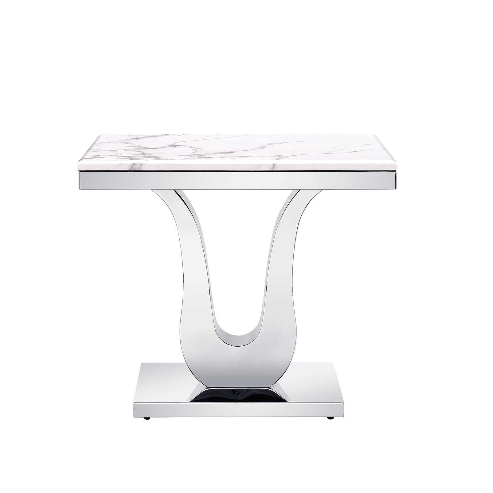 Silver gray end table with Metal U Base | E407