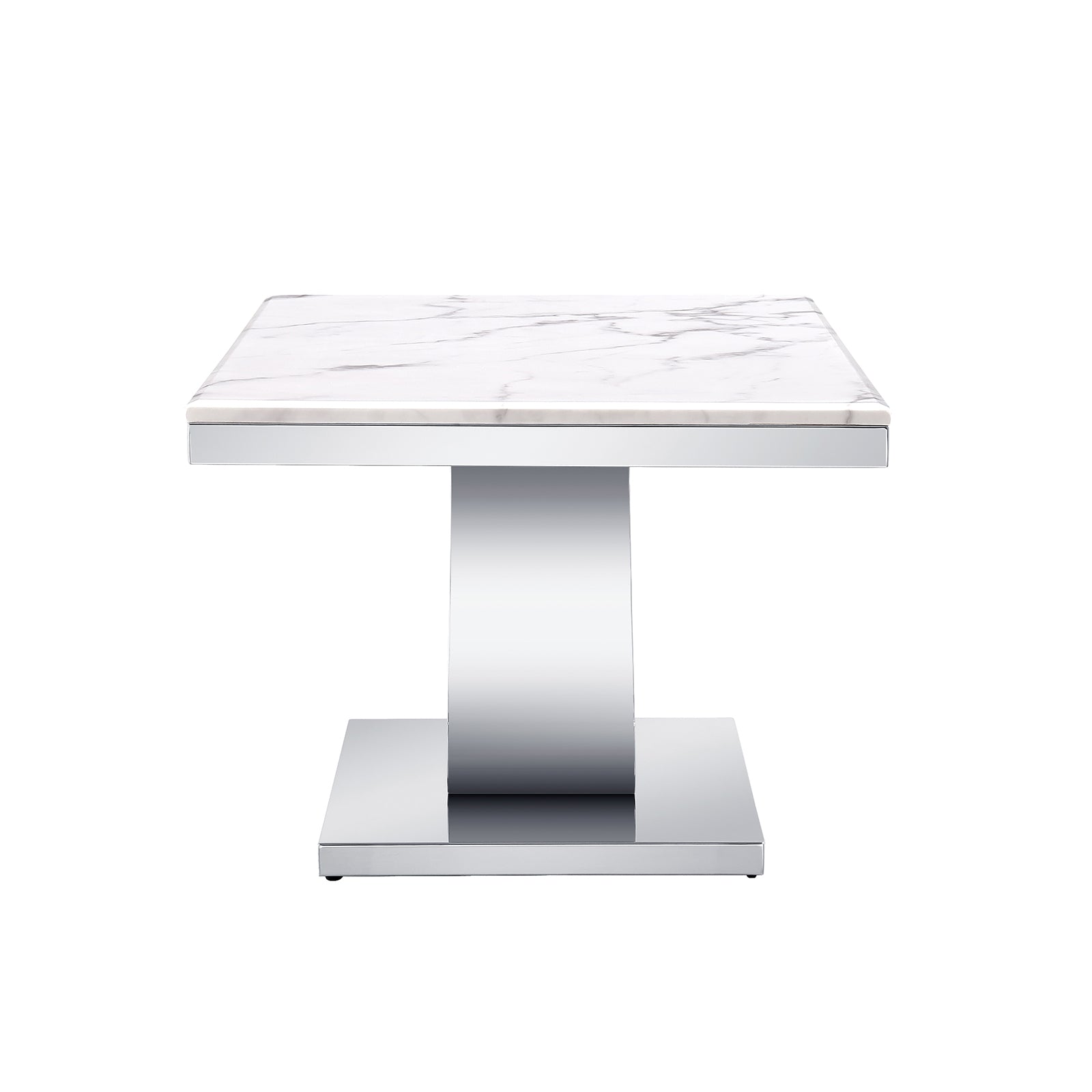 White Coffee Table with Silver Metal U Base | F315